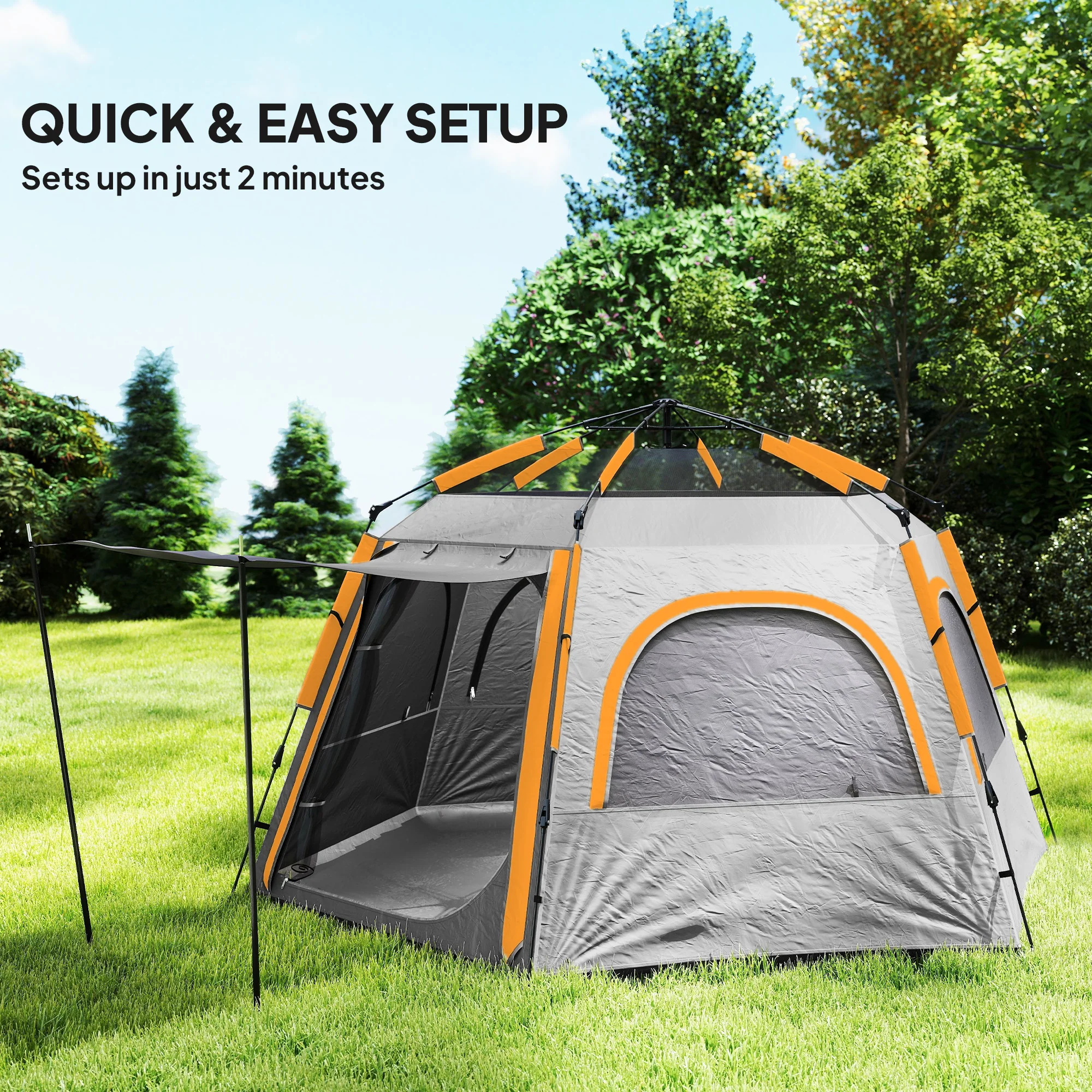 Outsunny Instant Camping Tent, 4 Person Easy Setup Dome Tent - Dark Grey/Light Grey/Yellow - Image 12