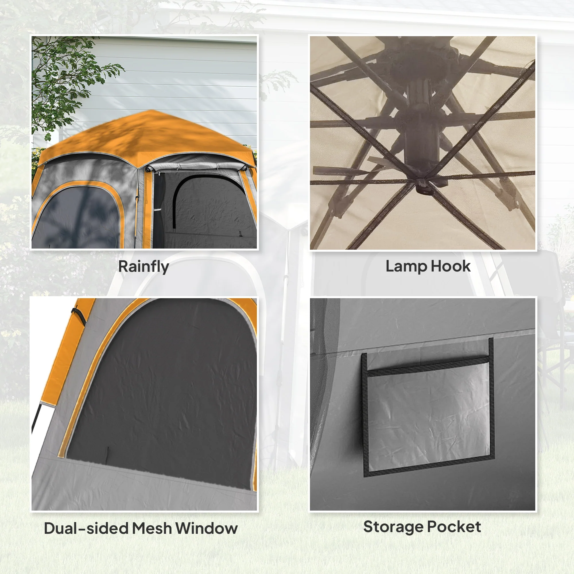 Outsunny Instant Camping Tent, 4 Person Easy Setup Dome Tent - Dark Grey/Light Grey/Yellow - Image 16