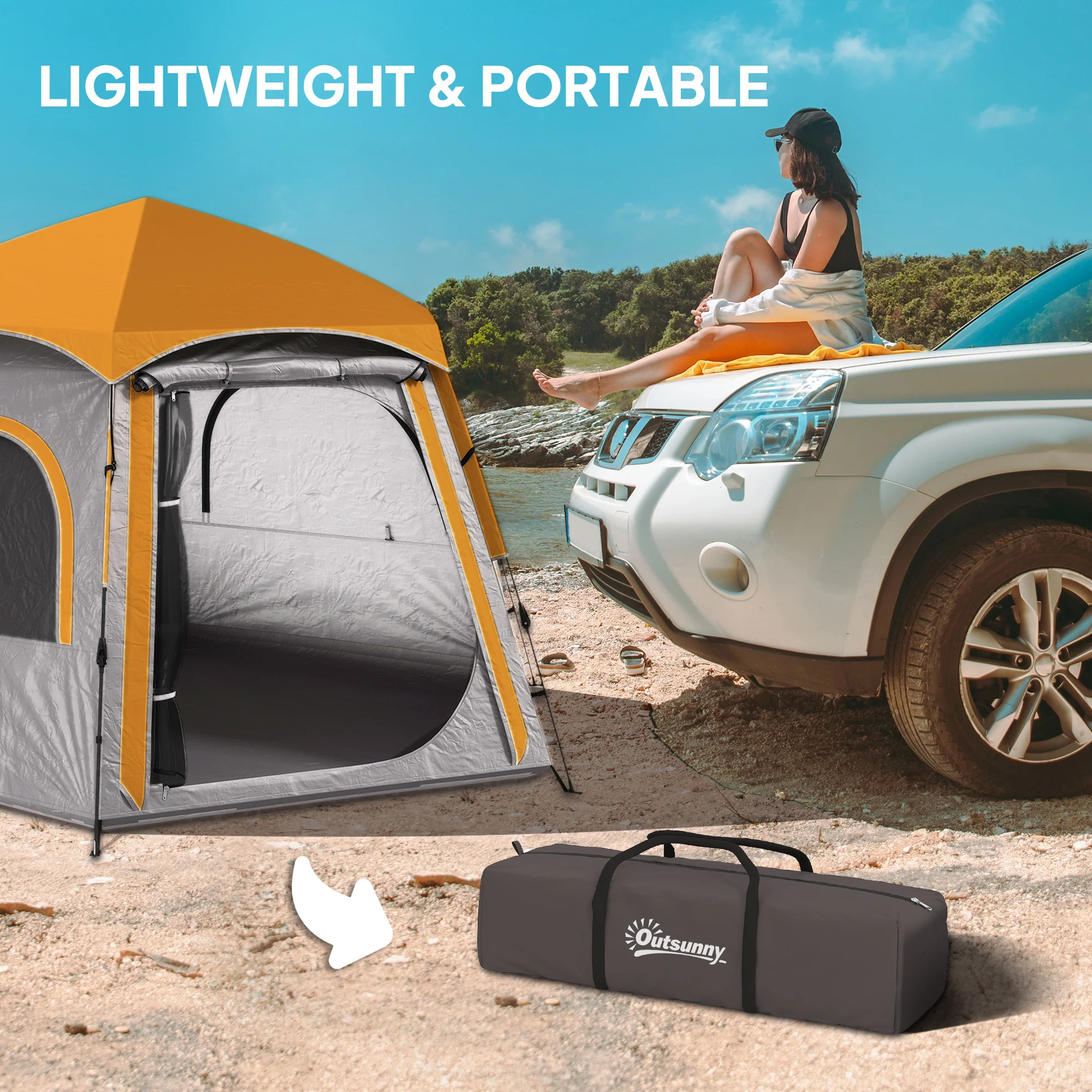 Outsunny Instant Camping Tent, 4 Person Easy Setup Dome Tent - Dark Grey/Light Grey/Yellow - Image 17