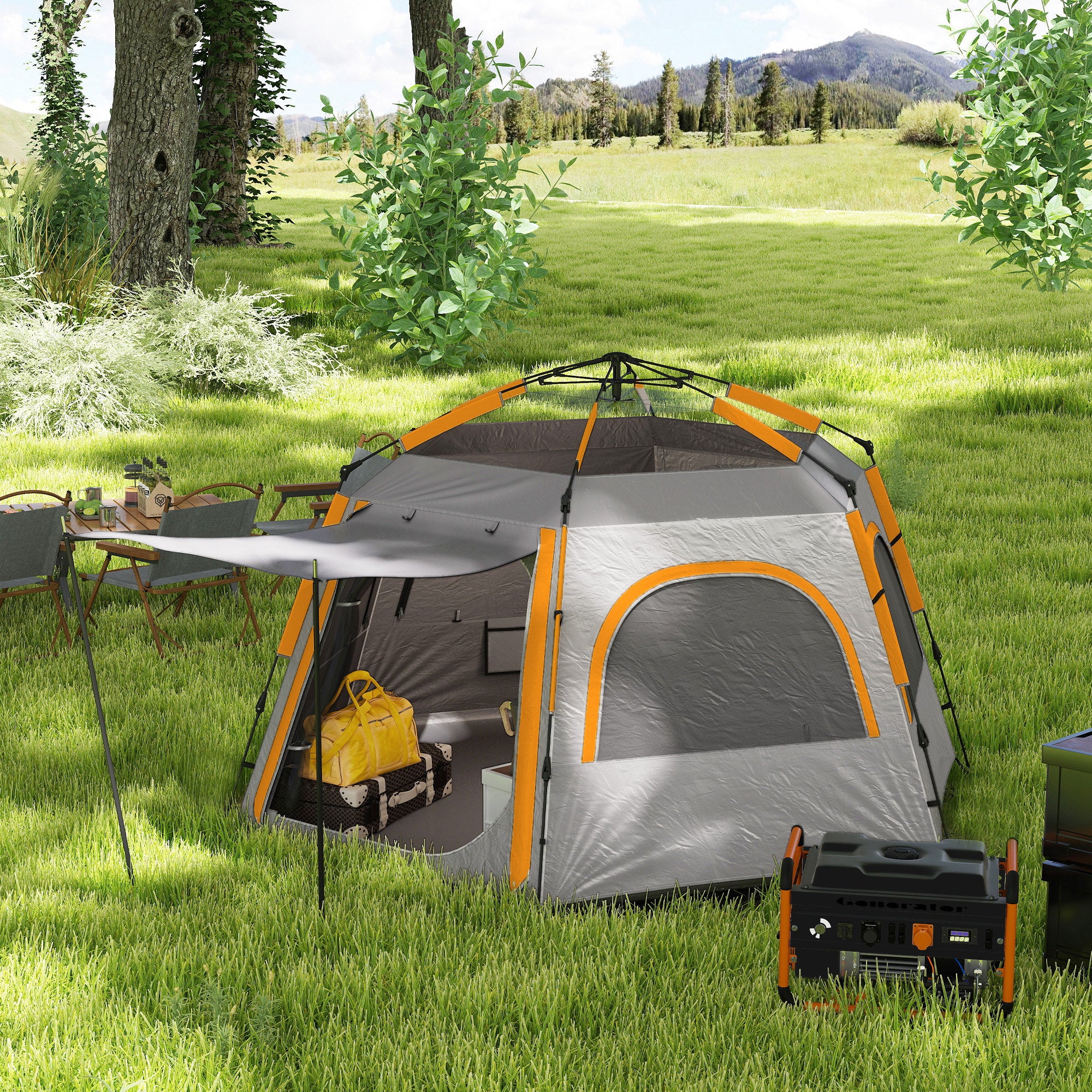 Outsunny Instant Camping Tent, 4 Person Easy Setup Dome Tent - Dark Grey/Light Grey/Yellow - Image 18