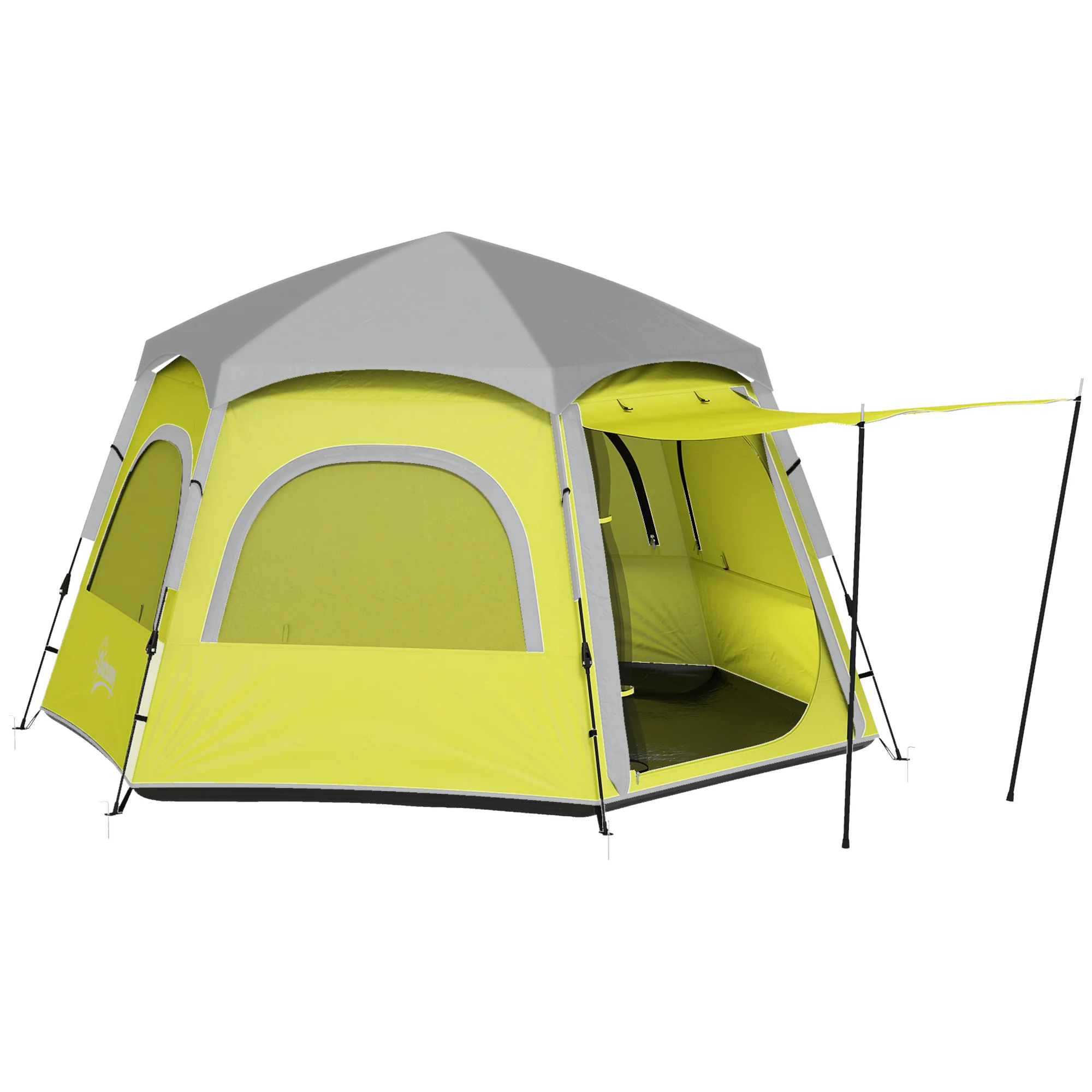 Outsunny Instant Camping Tent, 4 Person Easy Setup Dome Tent - Dark Grey/Light Grey/Yellow - Image 19