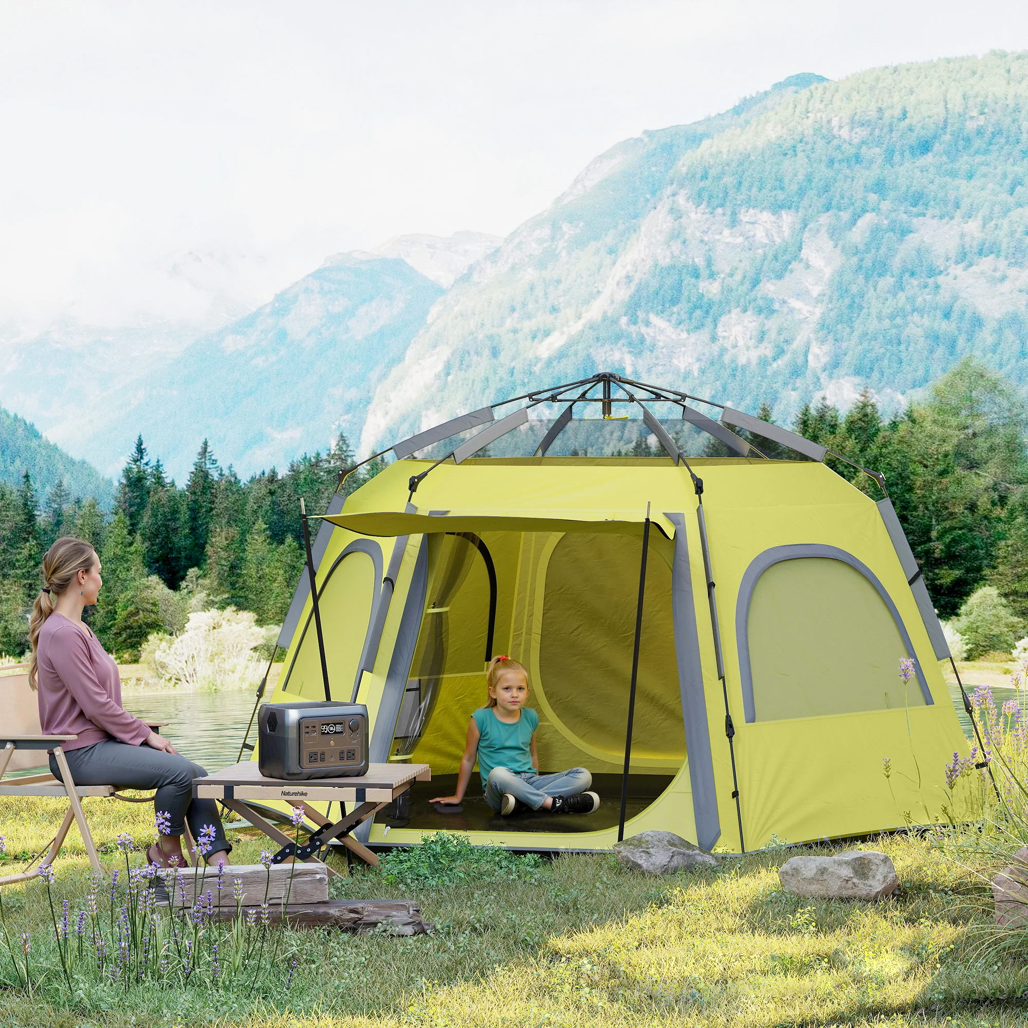 Outsunny Instant Camping Tent, 4 Person Easy Setup Dome Tent - Dark Grey/Light Grey/Yellow - Image 20