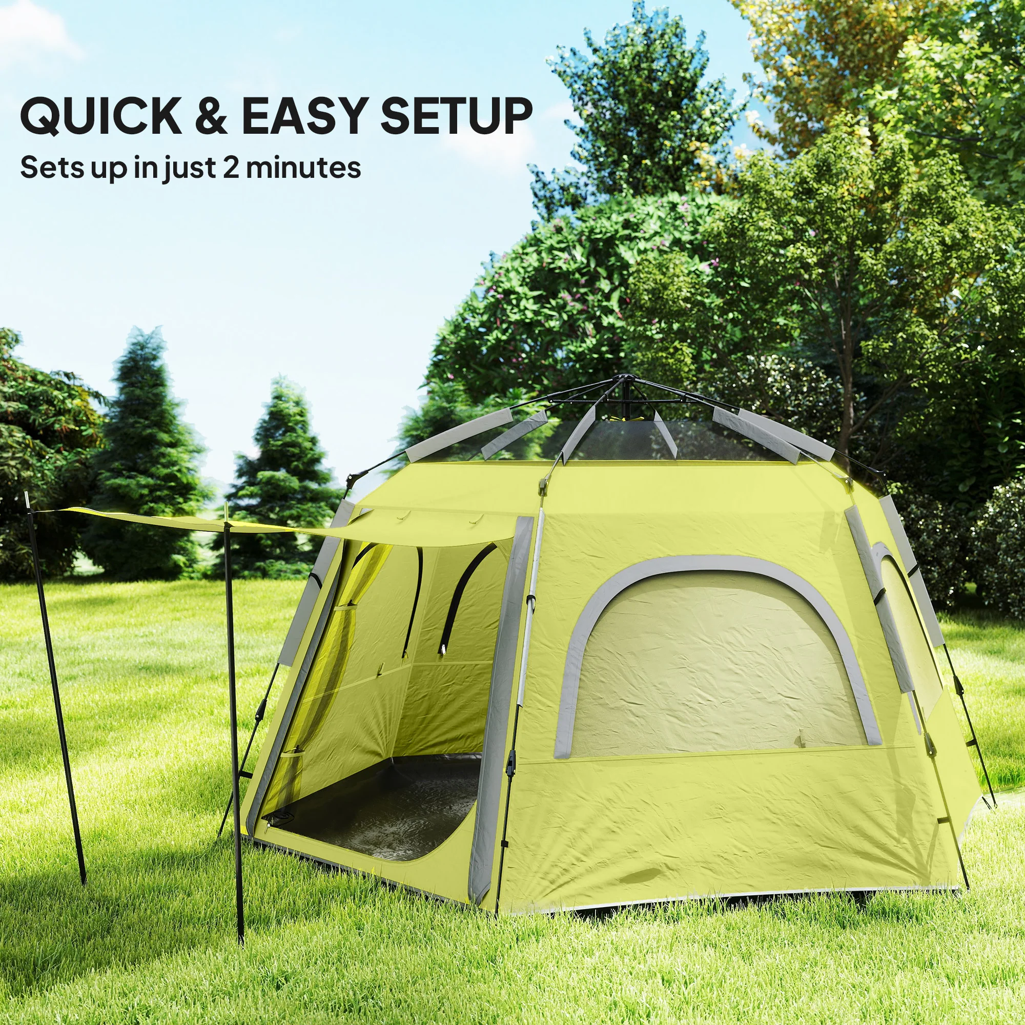 Outsunny Instant Camping Tent, 4 Person Easy Setup Dome Tent - Dark Grey/Light Grey/Yellow - Image 21