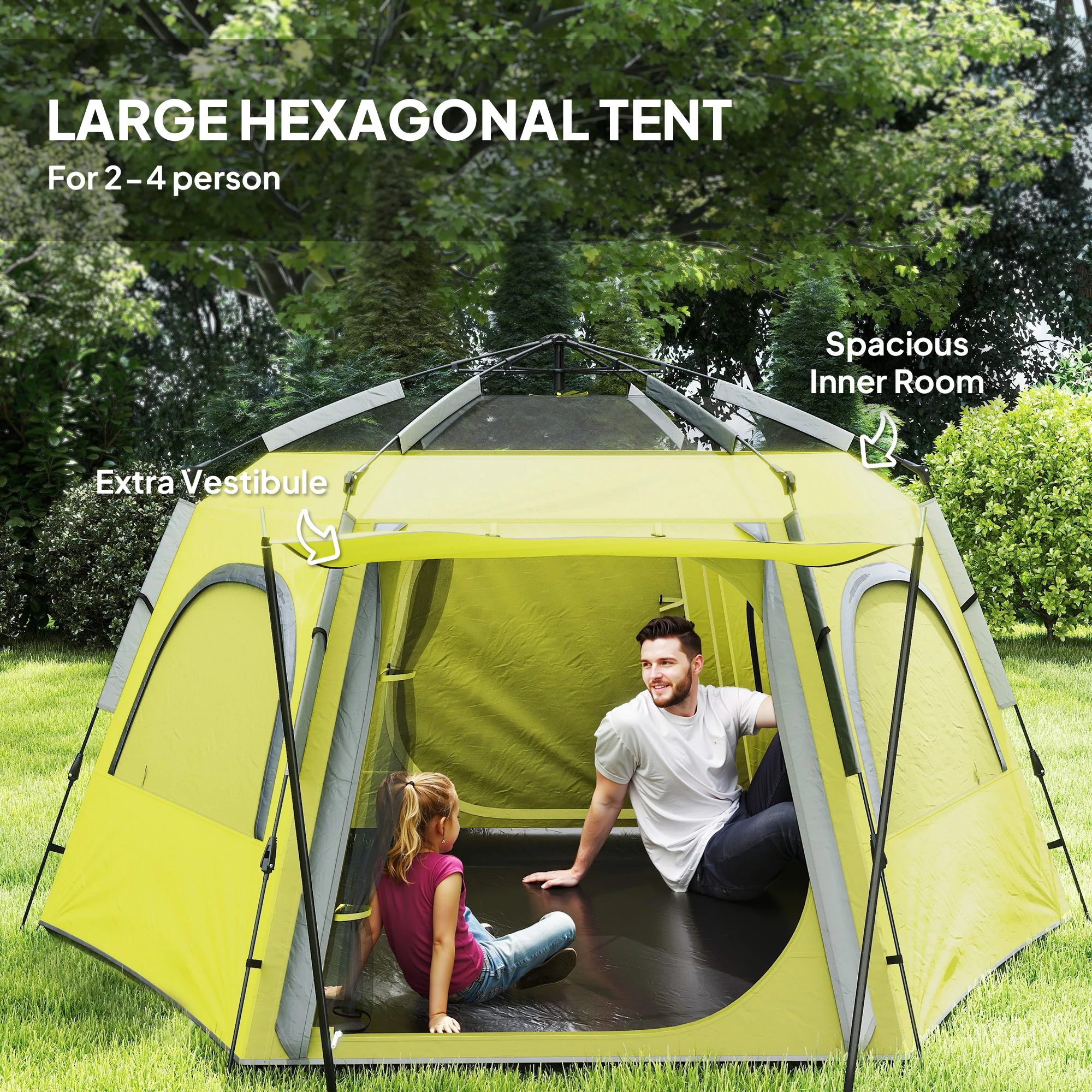 Outsunny Instant Camping Tent, 4 Person Easy Setup Dome Tent - Dark Grey/Light Grey/Yellow - Image 22