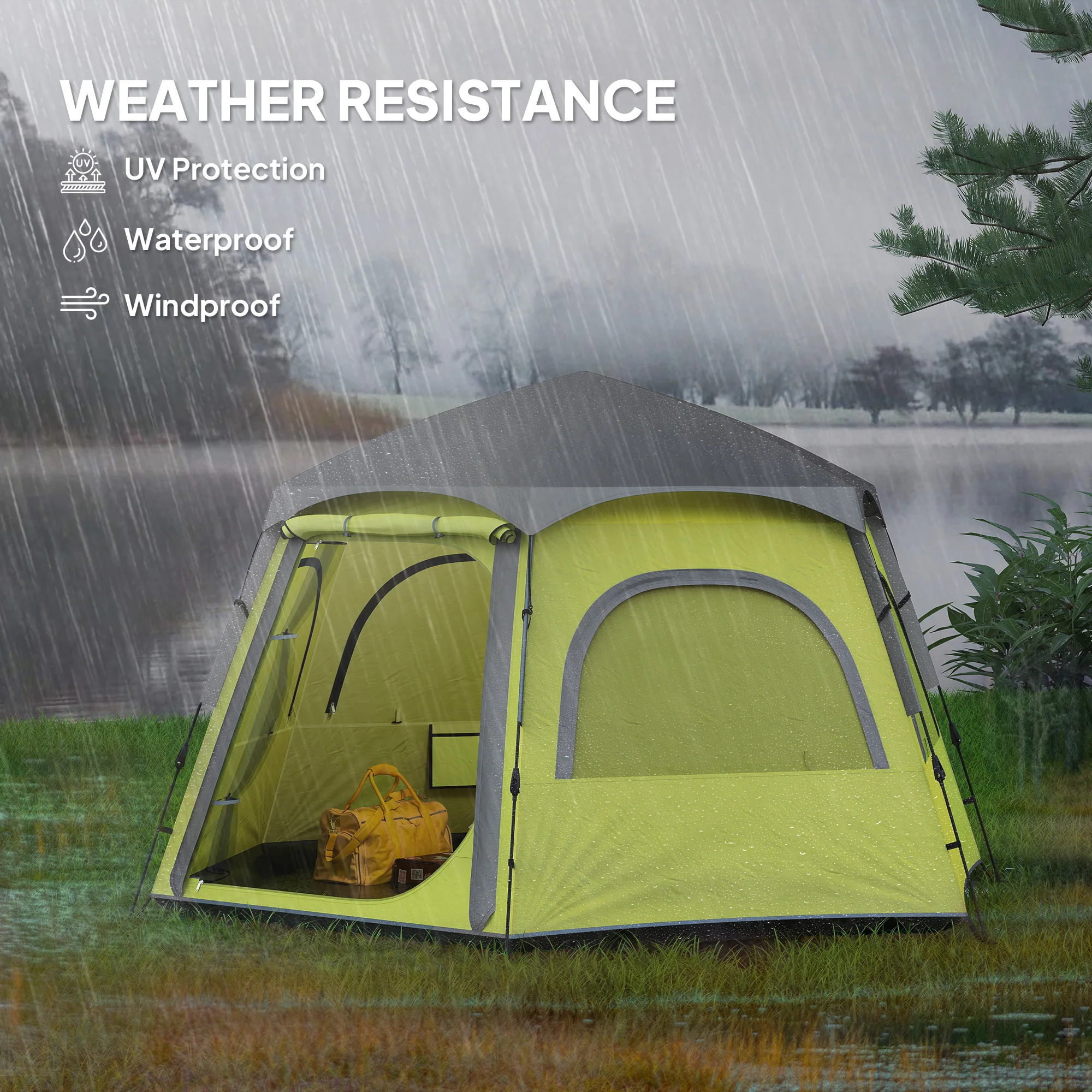 Outsunny Instant Camping Tent, 4 Person Easy Setup Dome Tent - Dark Grey/Light Grey/Yellow - Image 24