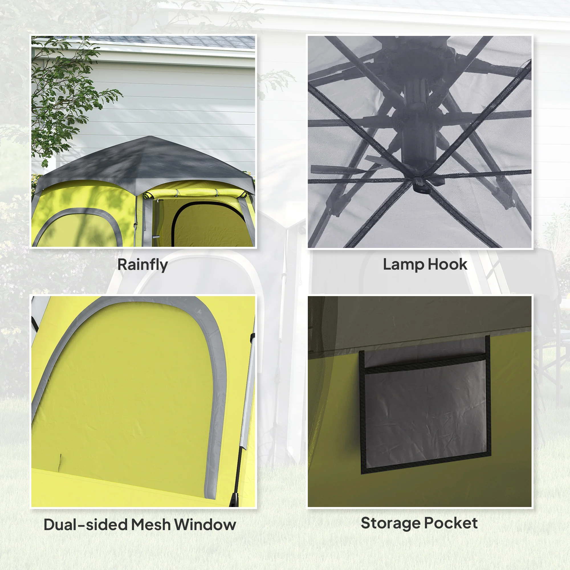 Outsunny Instant Camping Tent, 4 Person Easy Setup Dome Tent - Dark Grey/Light Grey/Yellow - Image 25