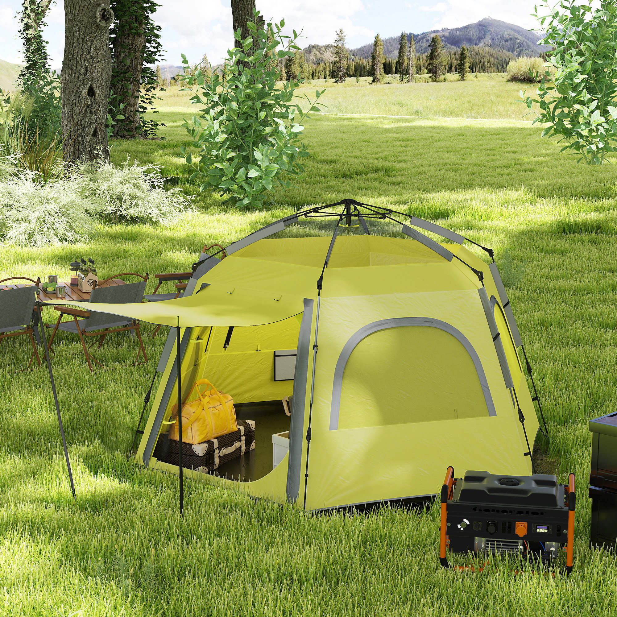 Outsunny Instant Camping Tent, 4 Person Easy Setup Dome Tent - Dark Grey/Light Grey/Yellow - Image 27