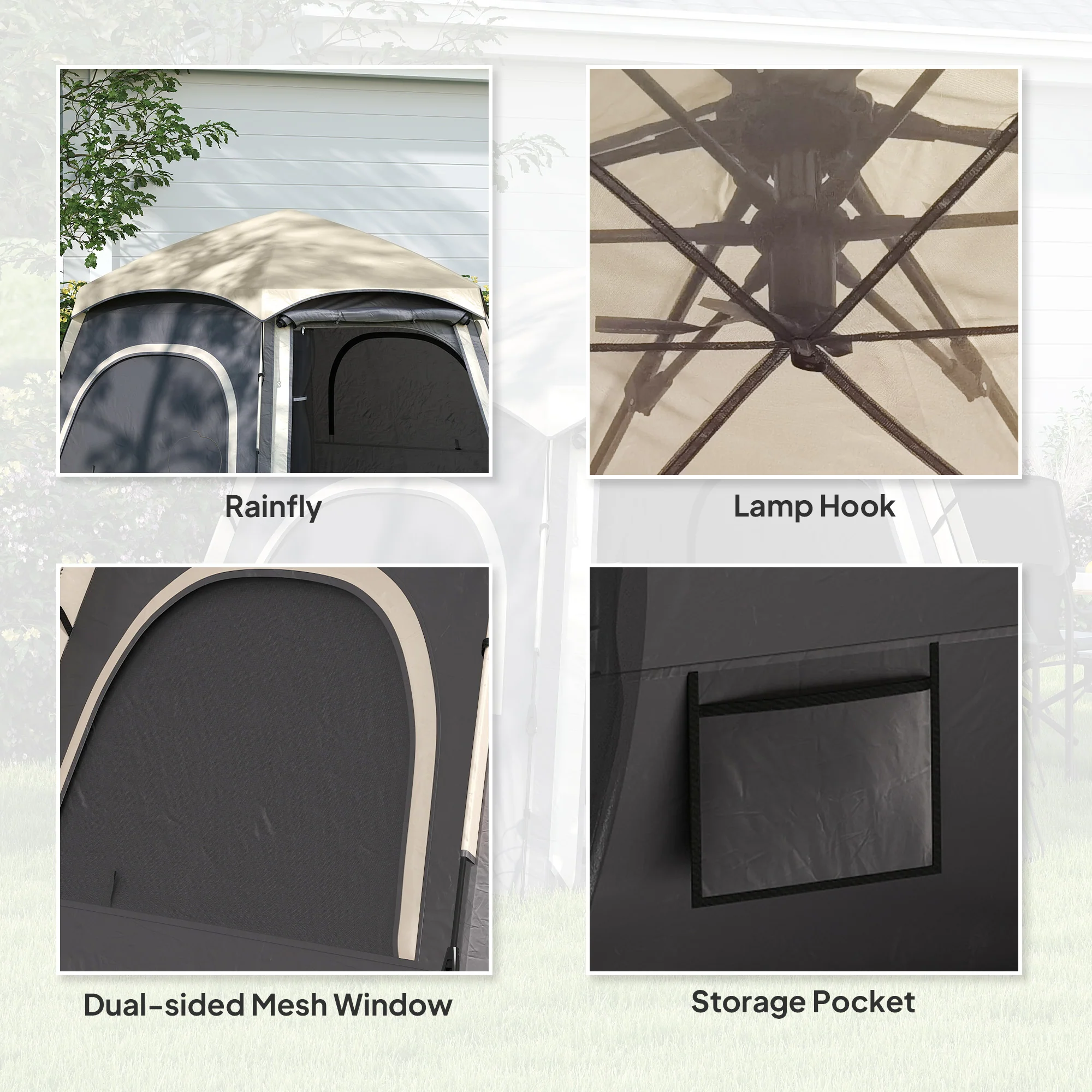 Outsunny Instant Camping Tent, 4 Person Easy Setup Dome Tent - Dark Grey/Light Grey/Yellow - Image 7