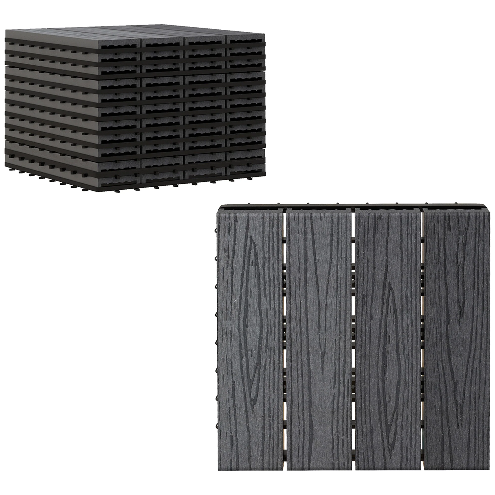 Outsunny Interlocking Decking Tiles, Interlocking Patio Paving Slabs, Grey