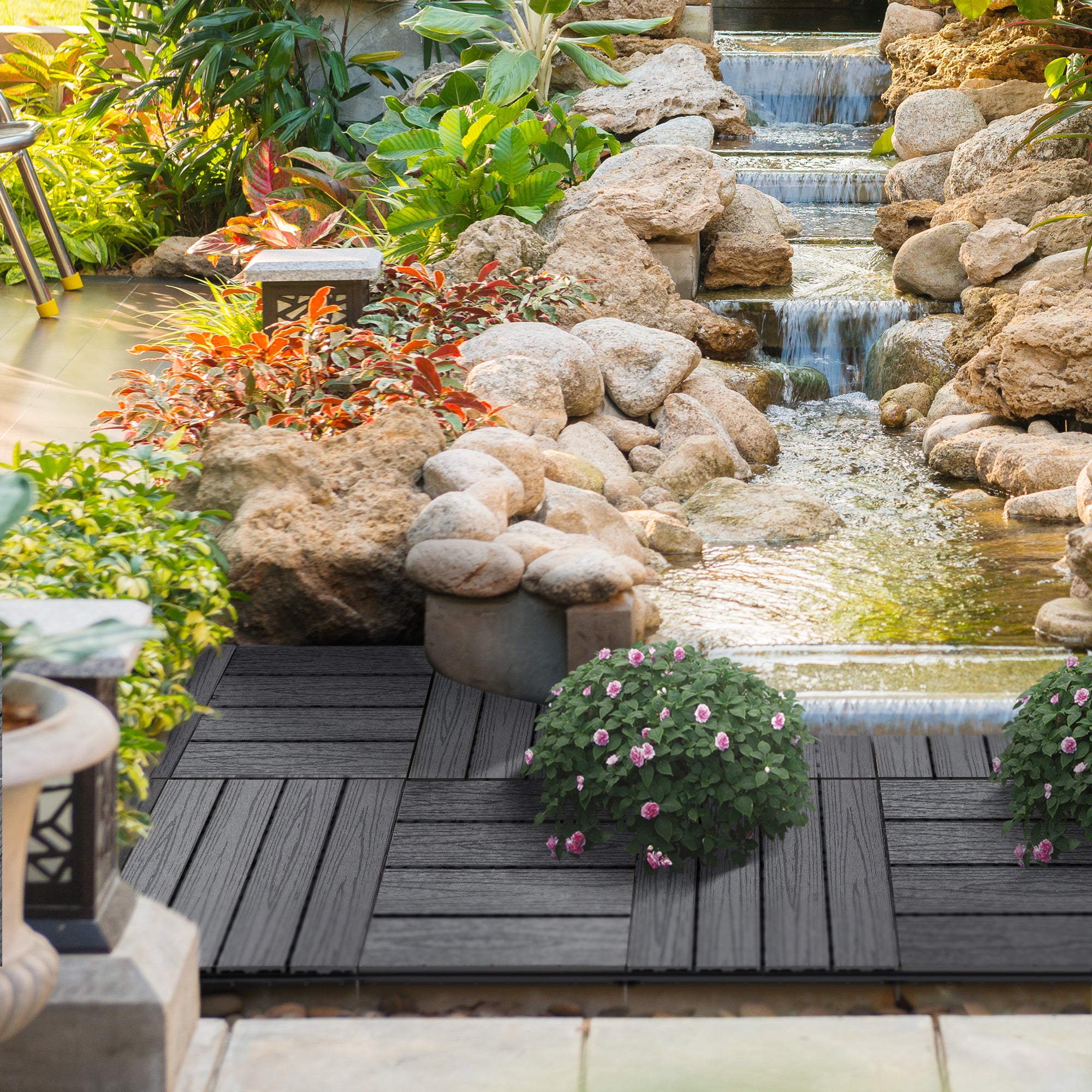 Outsunny Interlocking Decking Tiles, Interlocking Patio Paving Slabs, Grey - Image 2