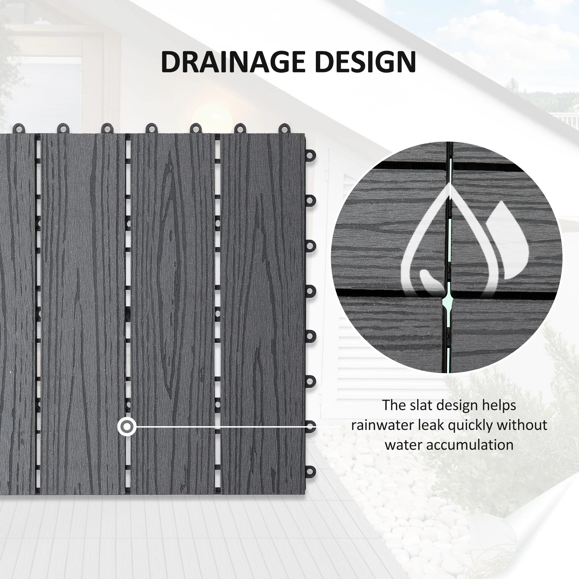 Outsunny Interlocking Decking Tiles, Interlocking Patio Paving Slabs, Grey - Image 5
