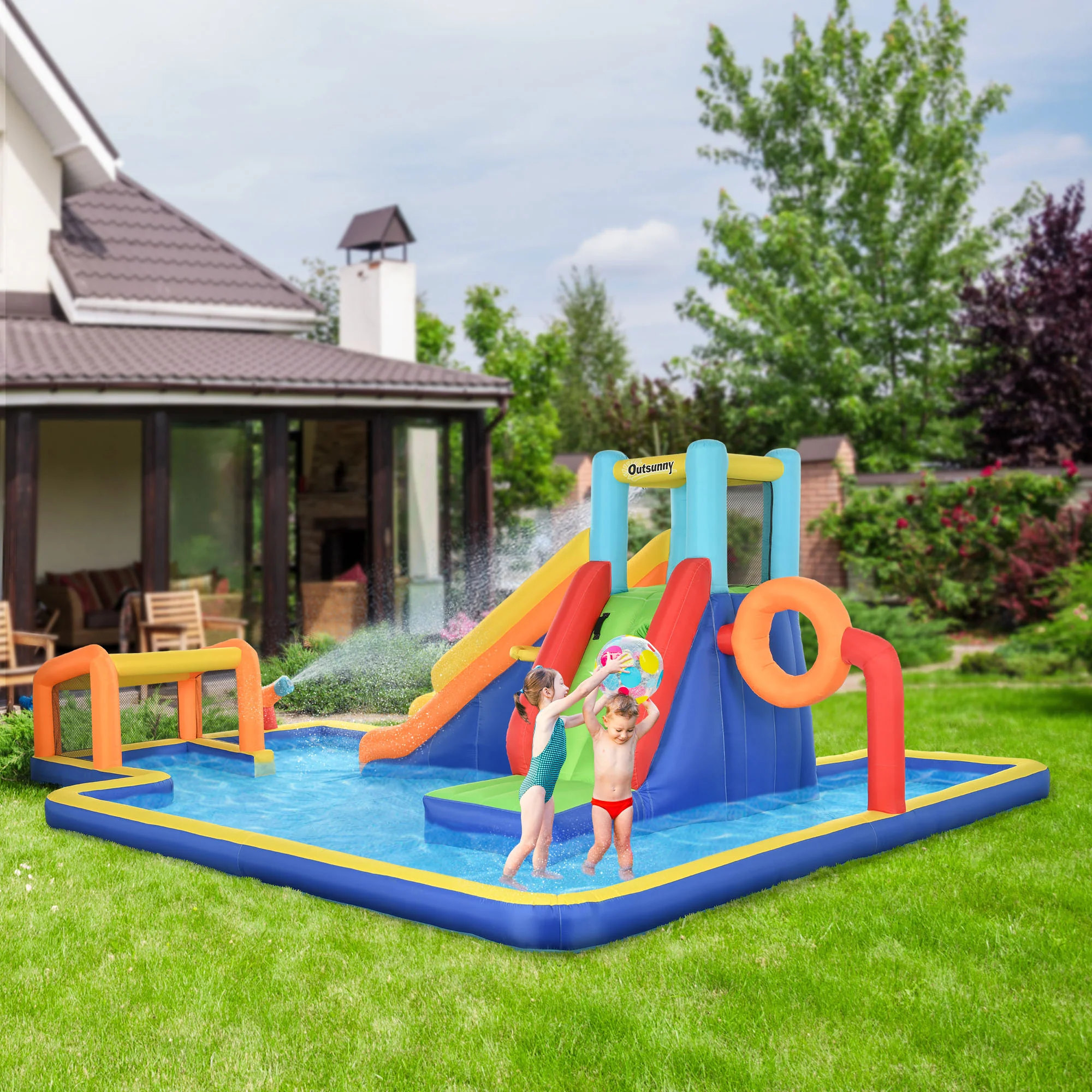 Outsunny Kids 6 in 1 Bouncy Castle with Blower, Carrying Bag for 3-8 Years - Image 2
