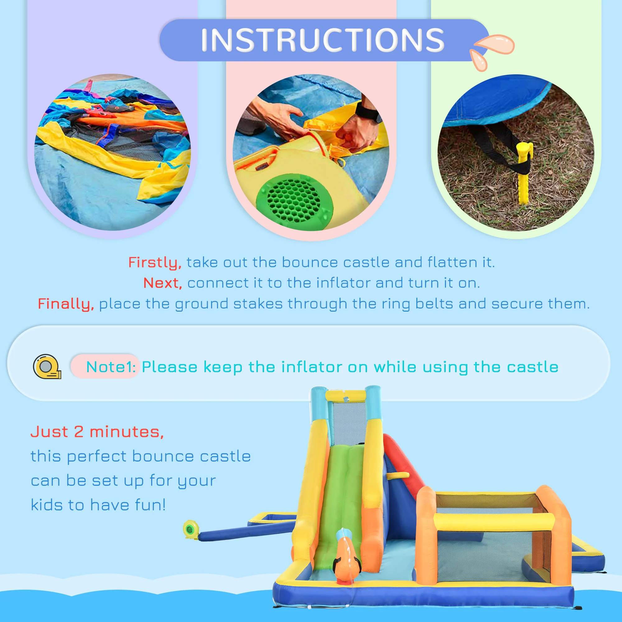 Outsunny Kids 6 in 1 Bouncy Castle with Blower, Carrying Bag for 3-8 Years - Image 7