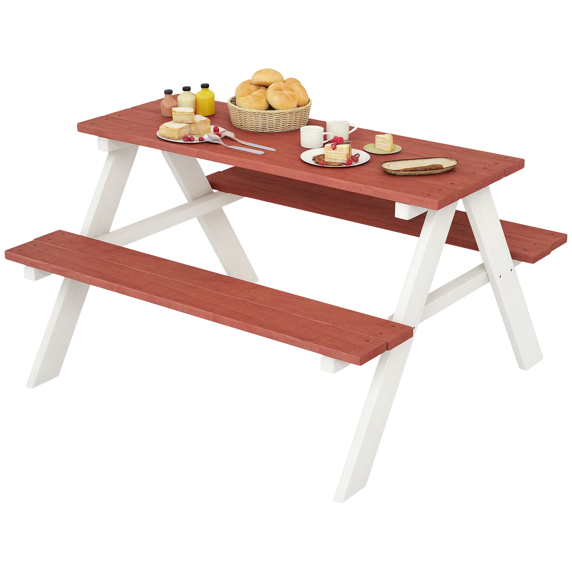 Outsunny Kids Picnic Table, Wooden Table and Bench Set for 3-8 Years, Brown