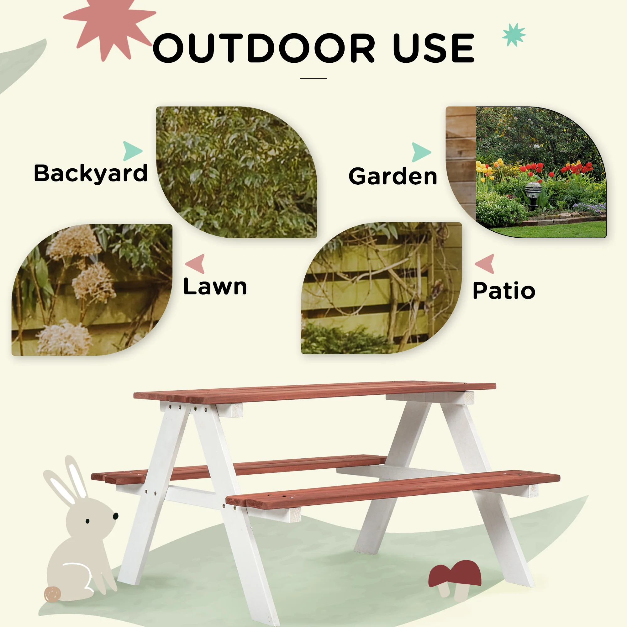 Outsunny Kids Picnic Table, Wooden Table and Bench Set for 3-8 Years, Brown - Image 4