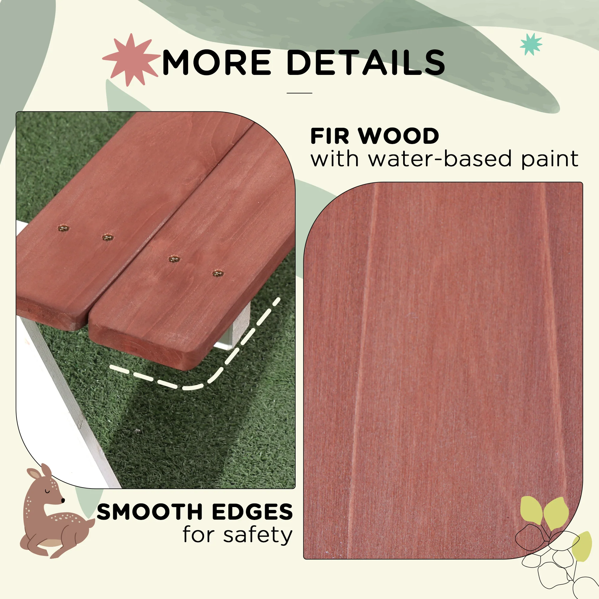 Outsunny Kids Picnic Table, Wooden Table and Bench Set for 3-8 Years, Brown - Image 8