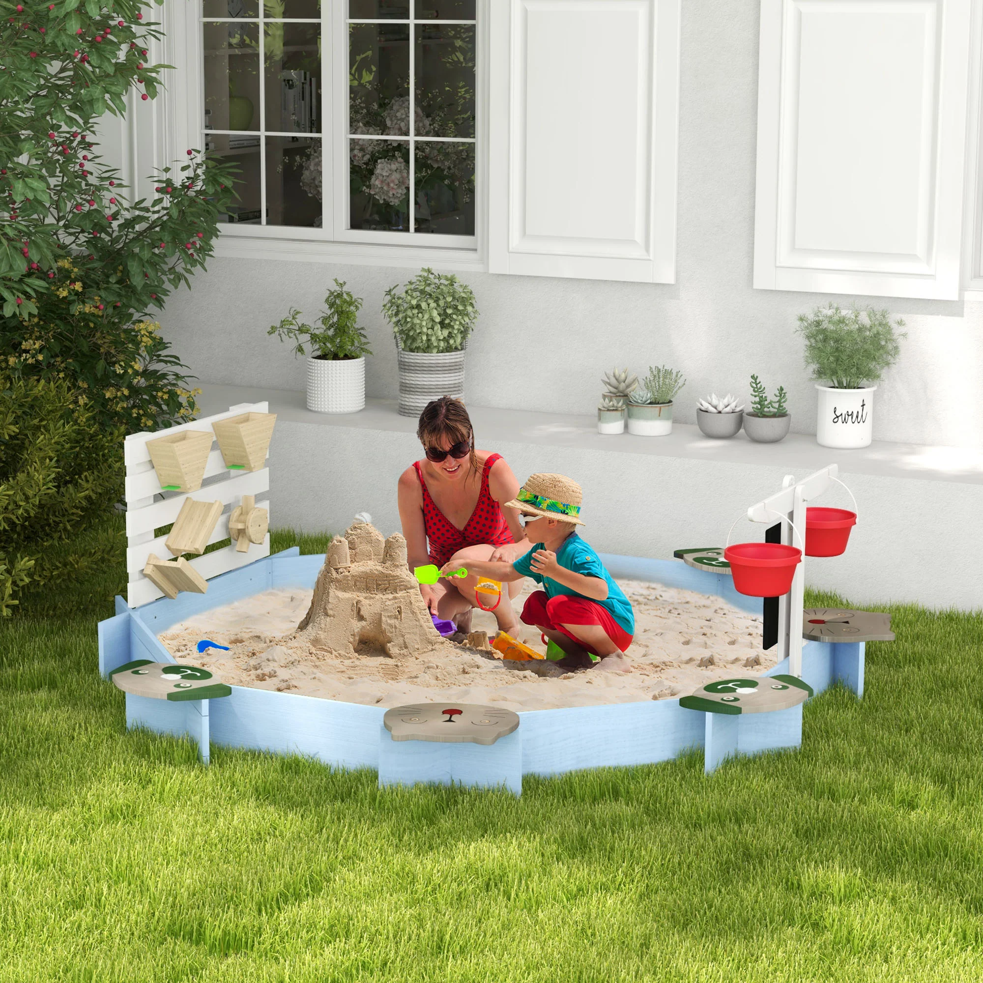 Outsunny Kids Sandbox, Outdoor Playset, for Ages 3-7 Years - Blue - Image 2