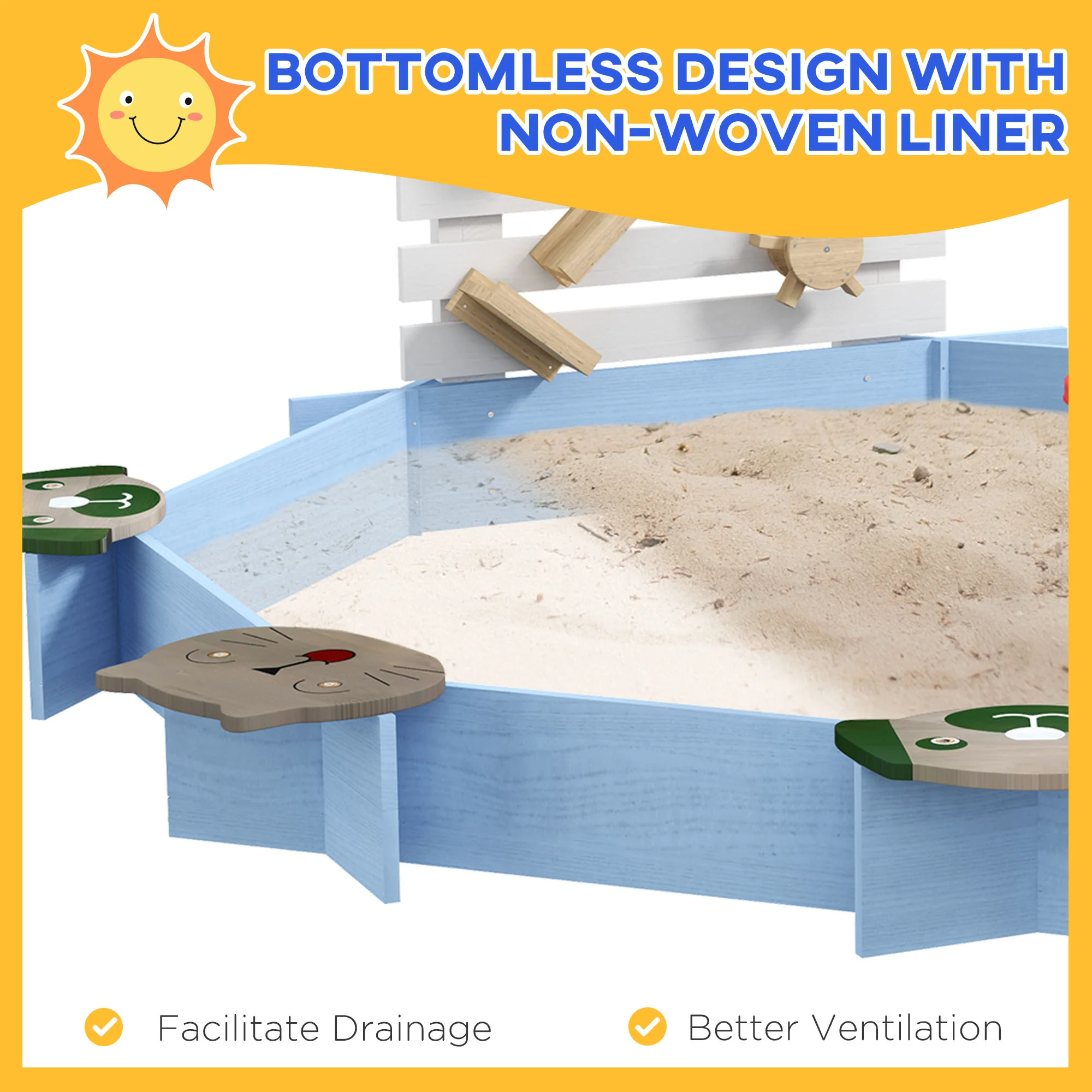 Outsunny Kids Sandbox, Outdoor Playset, for Ages 3-7 Years - Blue - Image 4