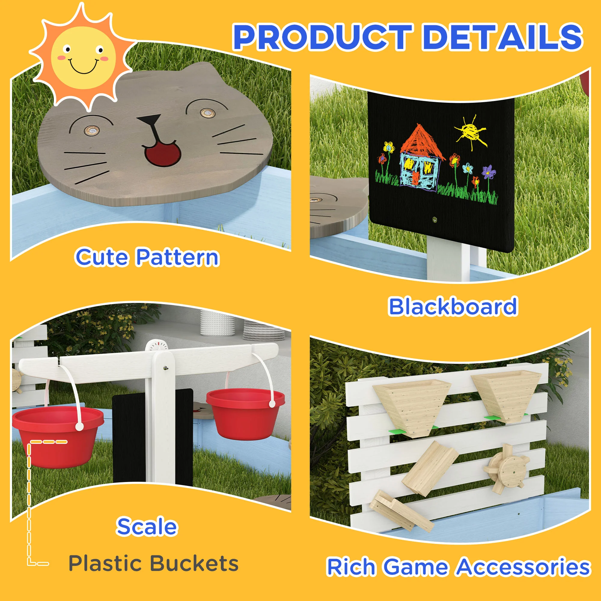 Outsunny Kids Sandbox, Outdoor Playset, for Ages 3-7 Years - Blue - Image 6