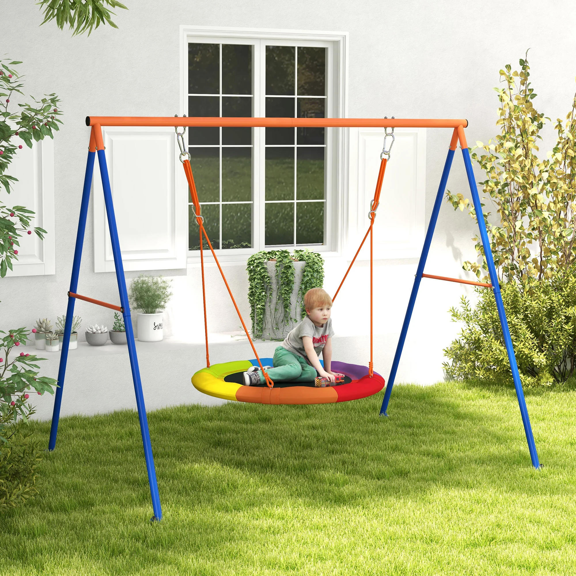 Outsunny Kids Swing Nest Swing Seat With A-Frame Structure For Outdoor Use - Image 2