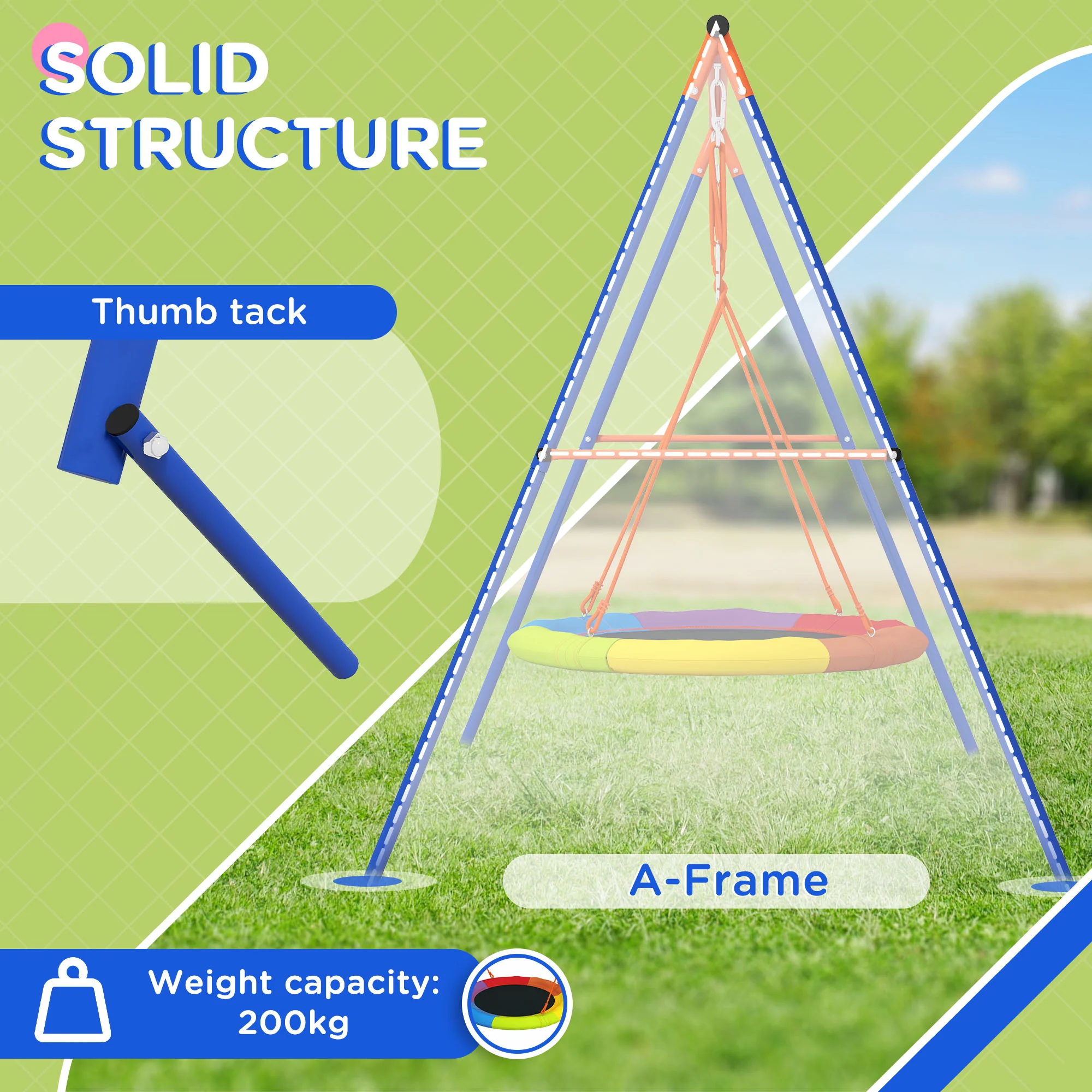 Outsunny Kids Swing Nest Swing Seat With A-Frame Structure For Outdoor Use - Image 3