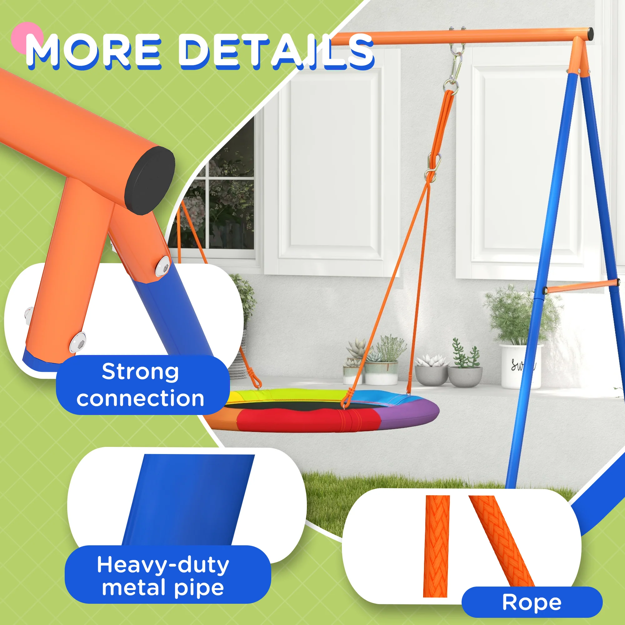 Outsunny Kids Swing Nest Swing Seat With A-Frame Structure For Outdoor Use - Image 7