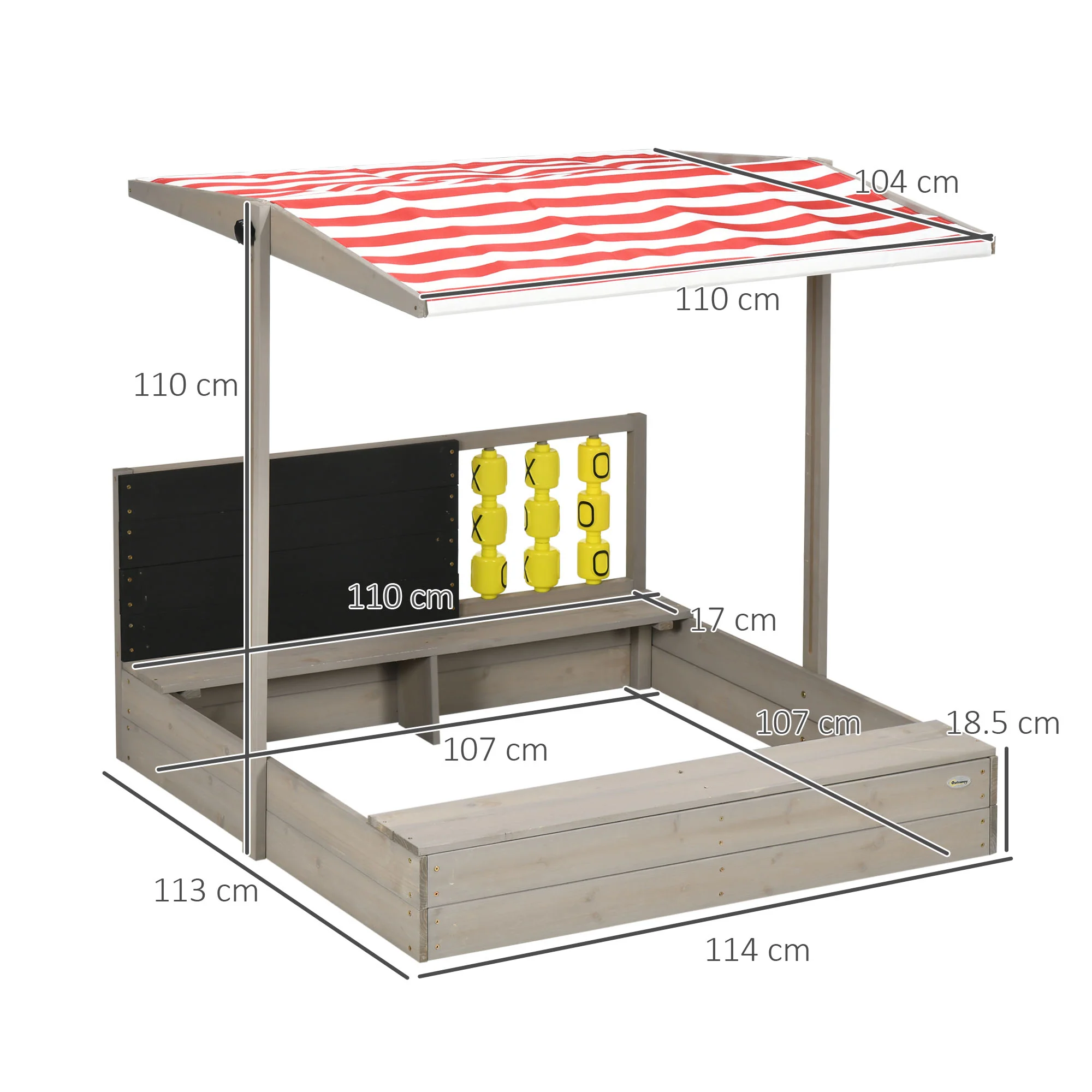 Outsunny Kids Wooden Sandpit, Sandbox W/ Canopy, Seats, For Gardens - Grey - Image 5