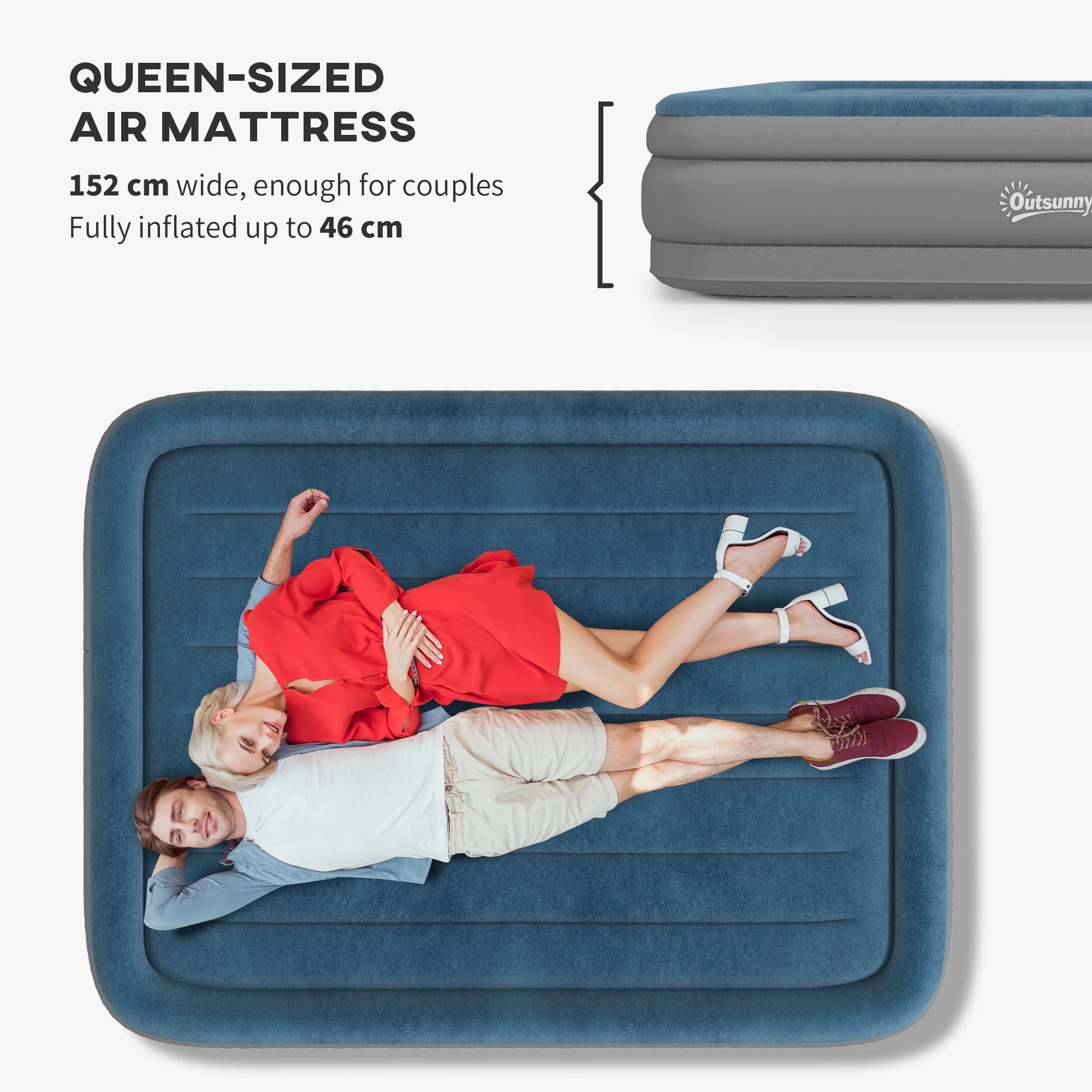 Outsunny King Inflatable Mattress with Electric Pump, 203 x 152 x 46cm - Image 3