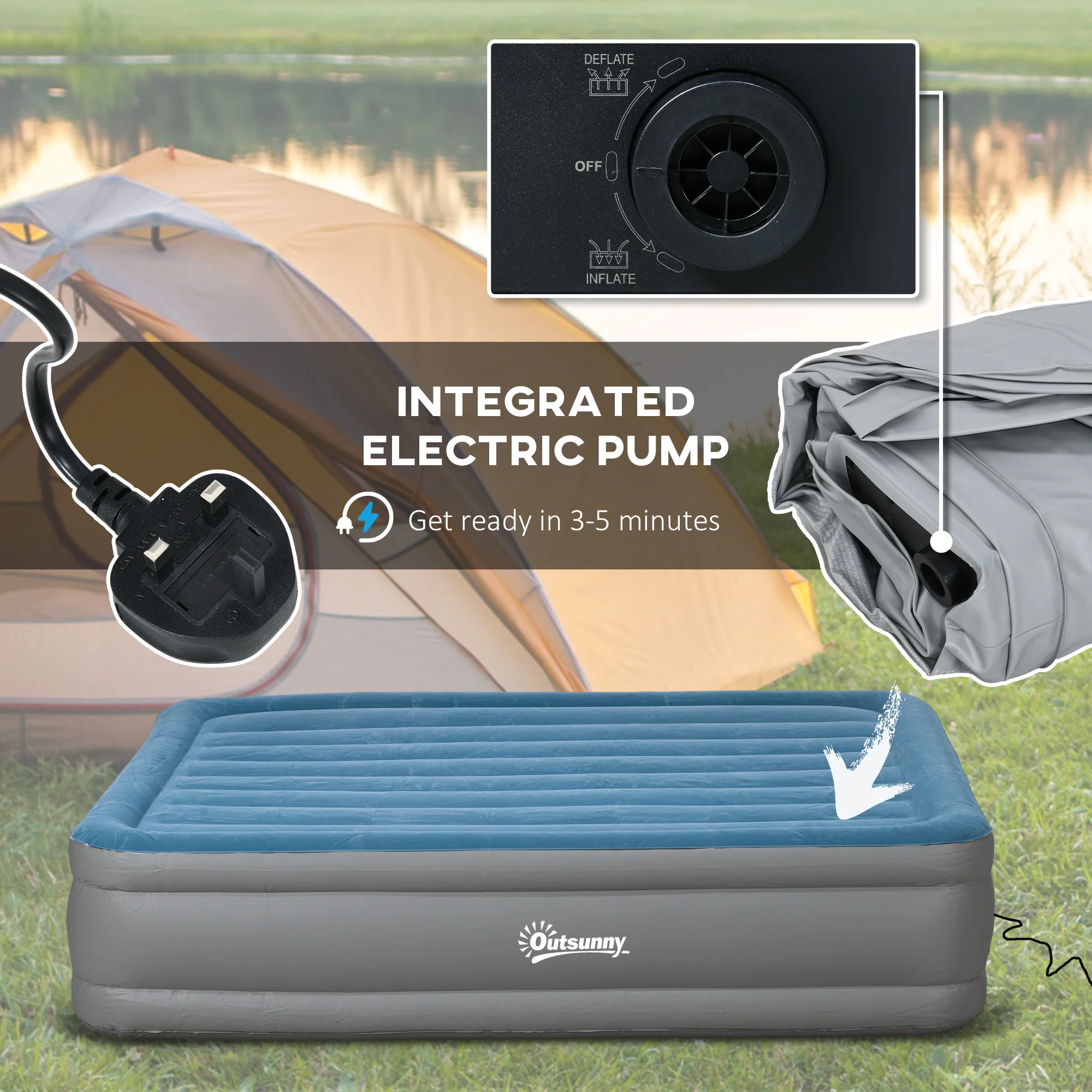 Outsunny King Inflatable Mattress with Electric Pump, 203 x 152 x 46cm - Image 4