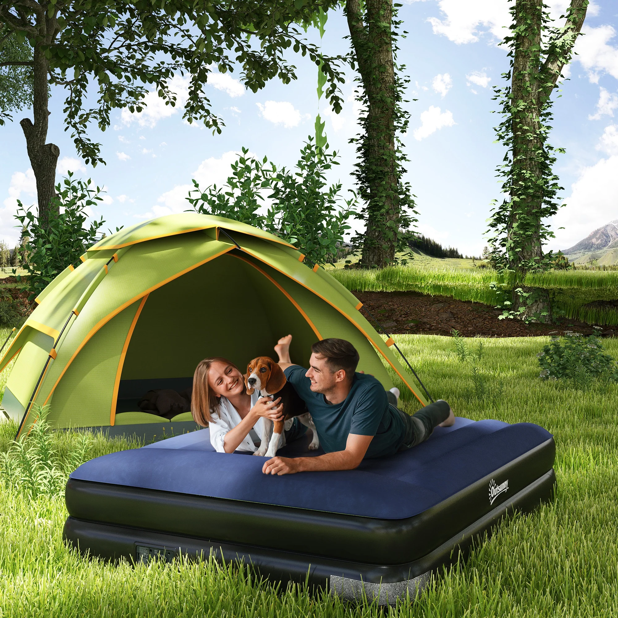 Outsunny King Inflatable Mattress with Electric Pump and Integrated Pillow - Image 2