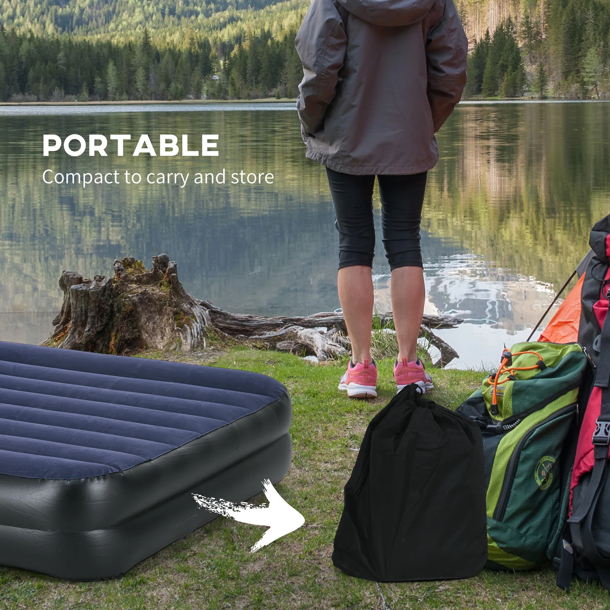 Outsunny King Inflatable Mattress with Electric Pump and Integrated Pillow - Image 7