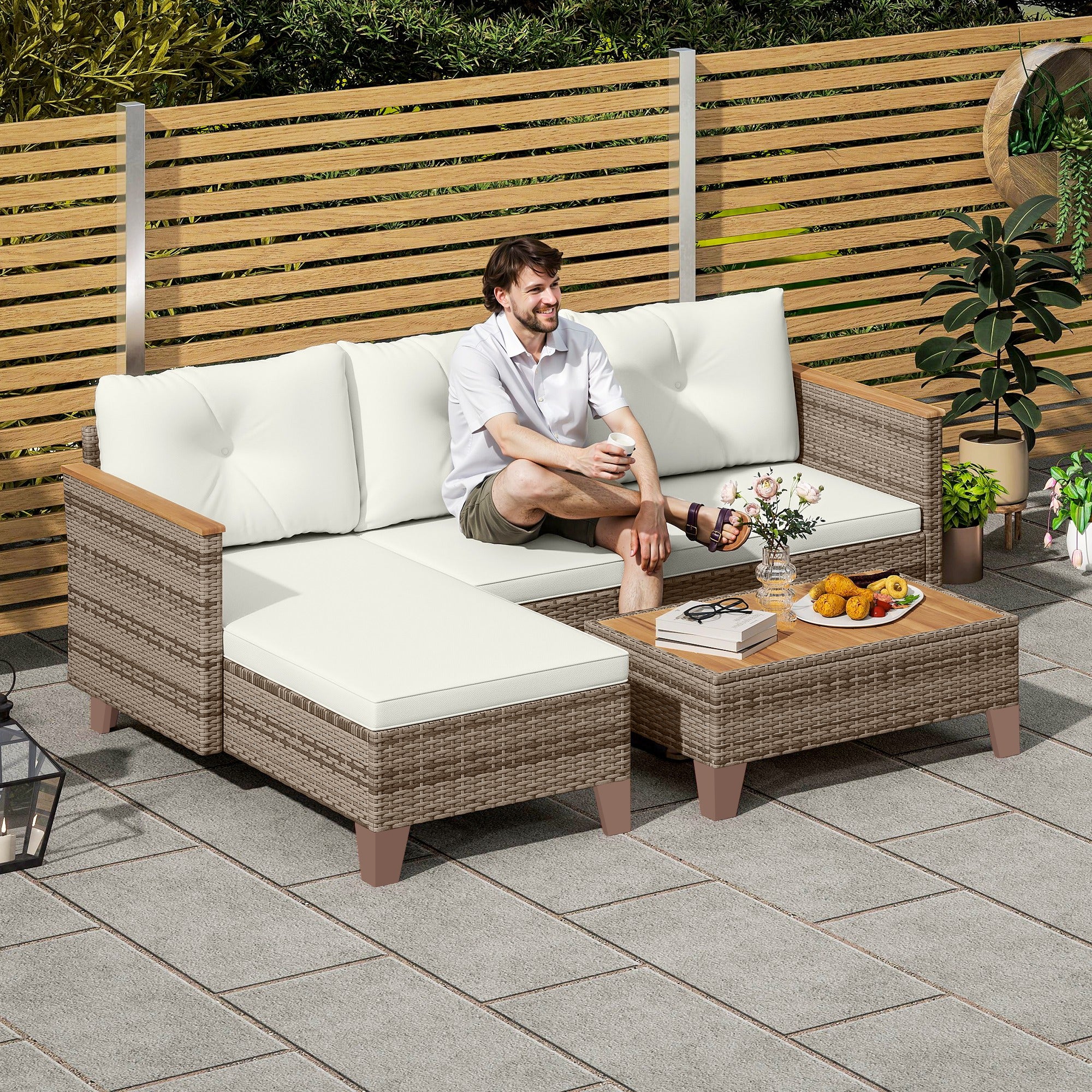 Outsunny L Shaped Garden Conversation Chaise Lounge Furniture - Image 11