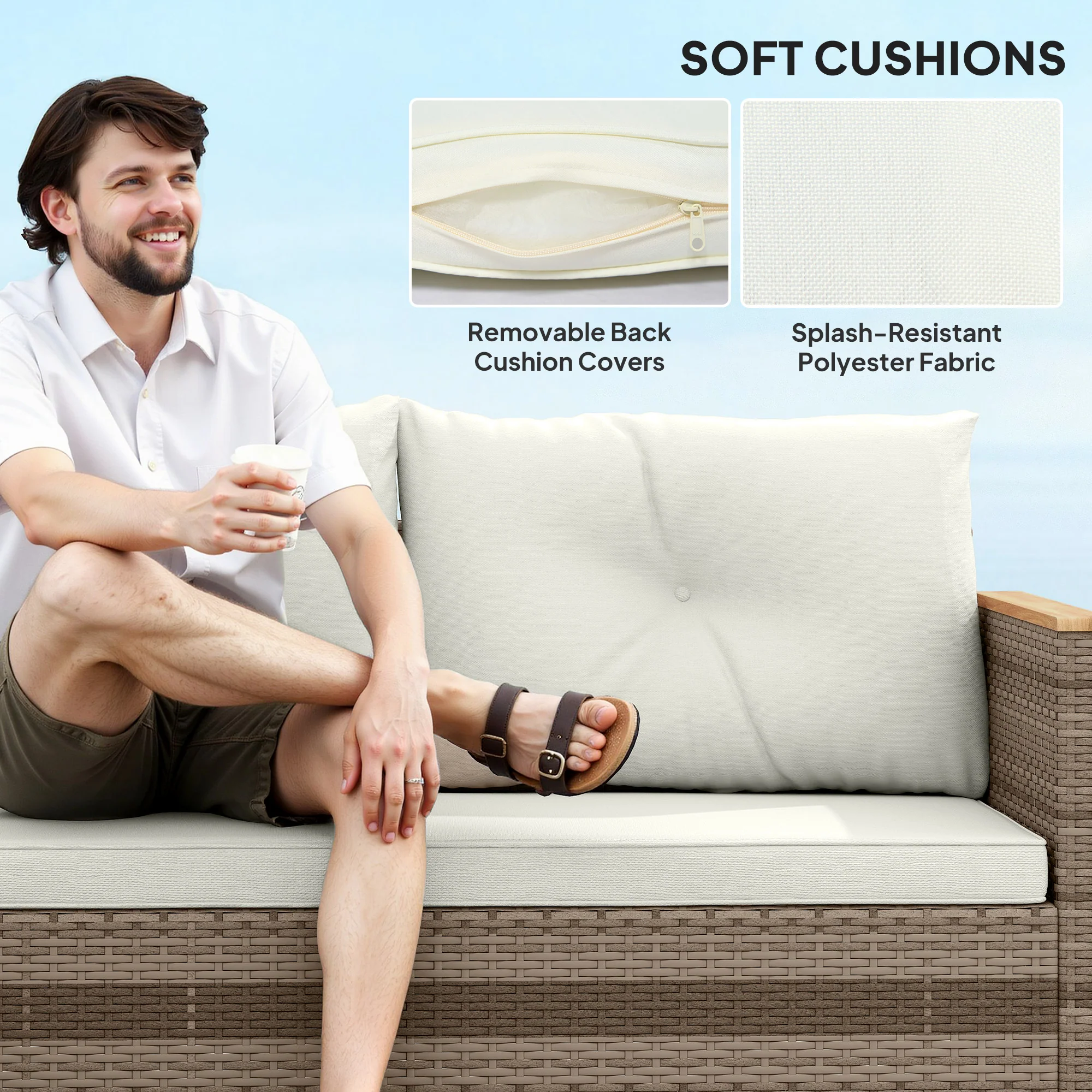 Outsunny L Shaped Garden Conversation Chaise Lounge Furniture - Image 13