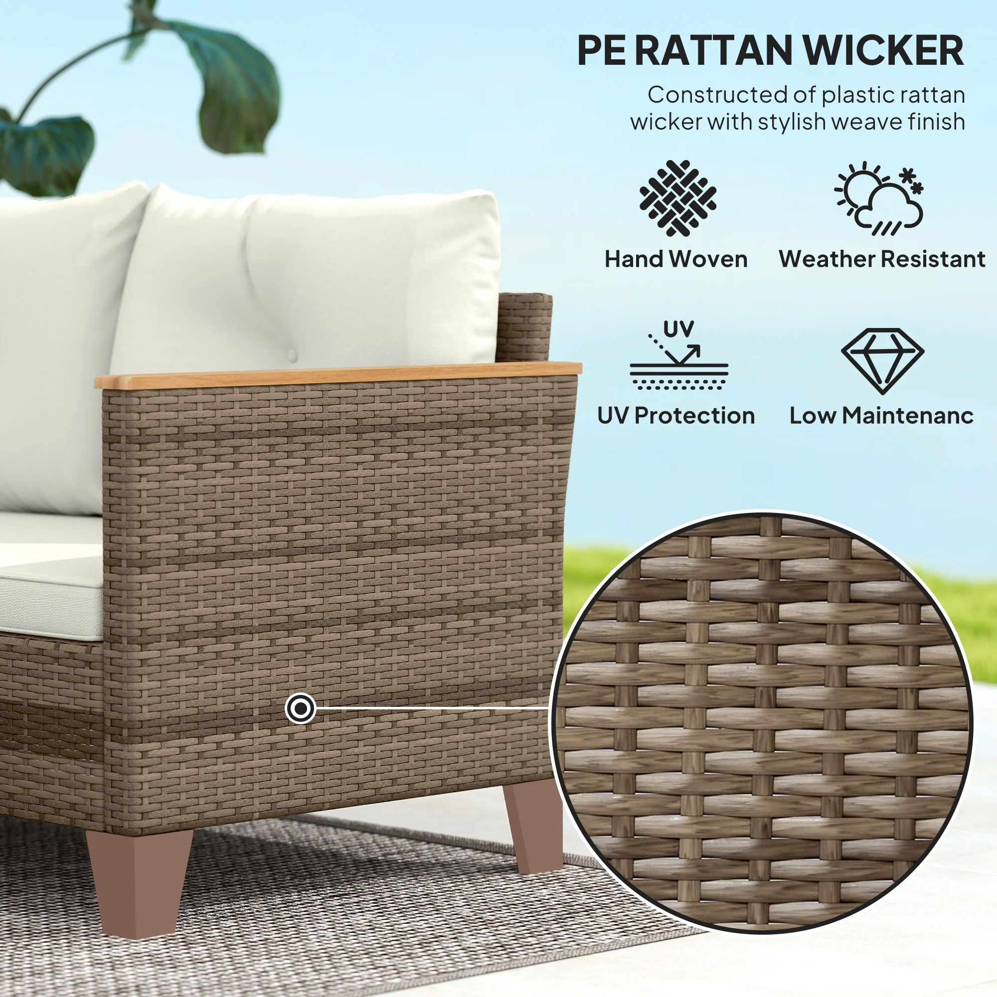 Outsunny L Shaped Garden Conversation Chaise Lounge Furniture - Image 15