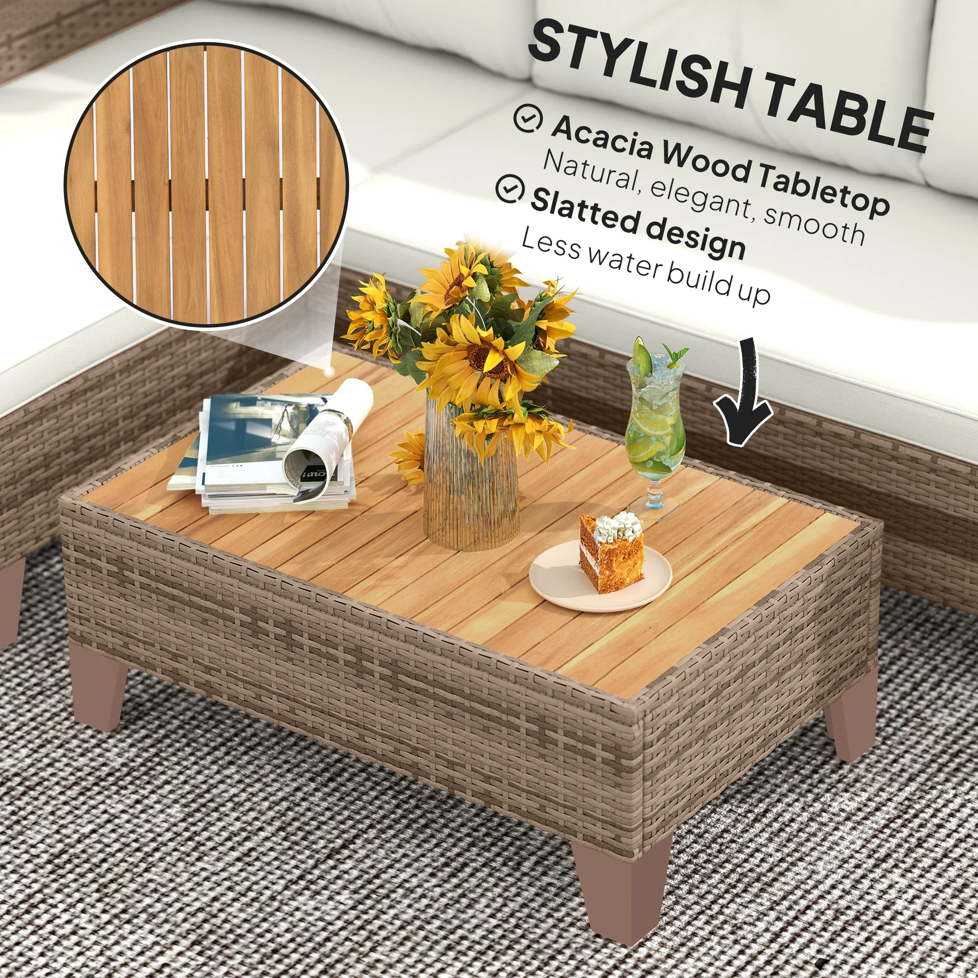 Outsunny L Shaped Garden Conversation Chaise Lounge Furniture - Image 16
