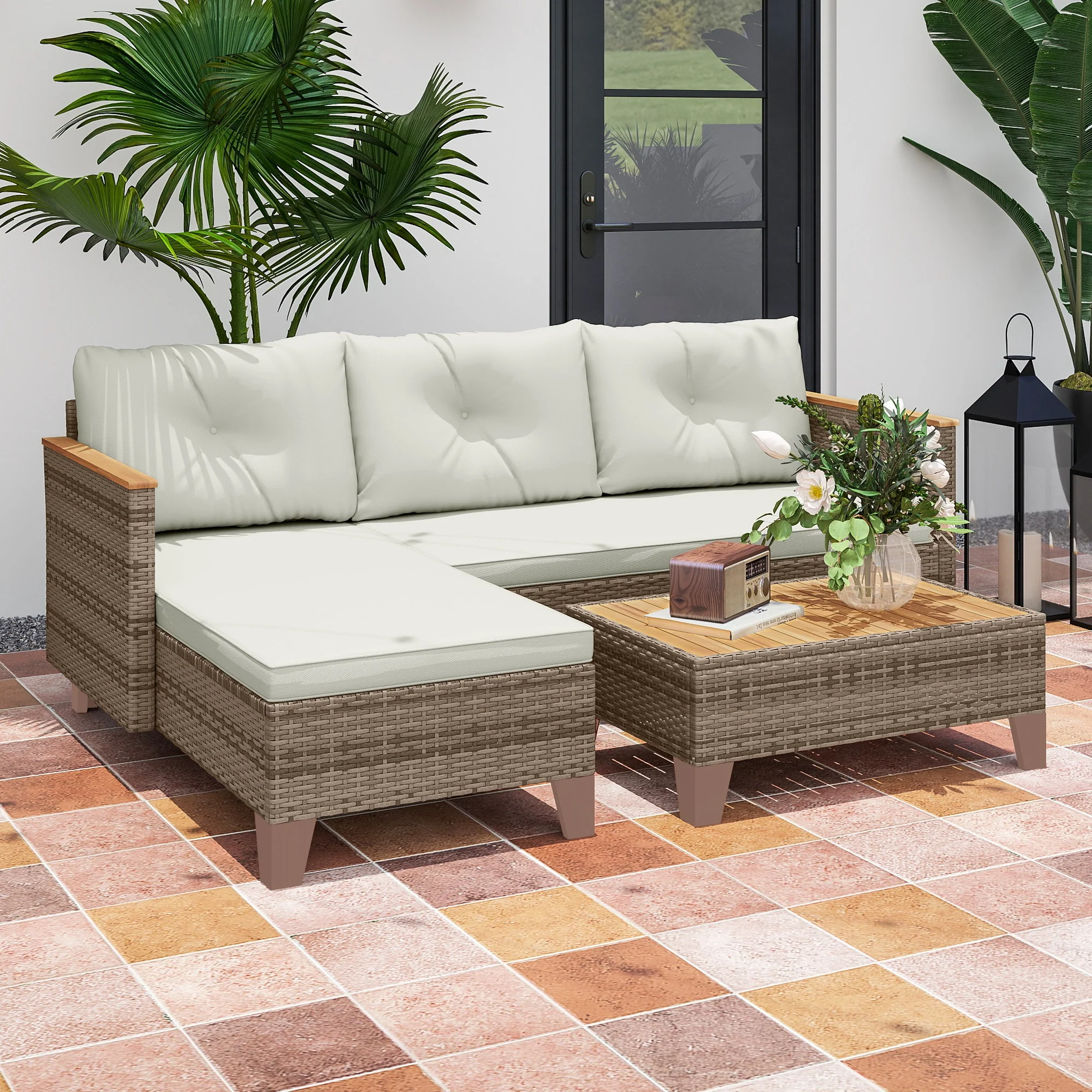 Outsunny L Shaped Garden Conversation Chaise Lounge Furniture - Image 17