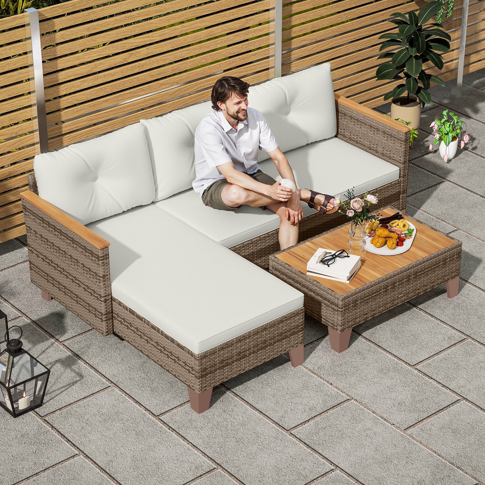 Outsunny L Shaped Garden Conversation Chaise Lounge Furniture - Image 18