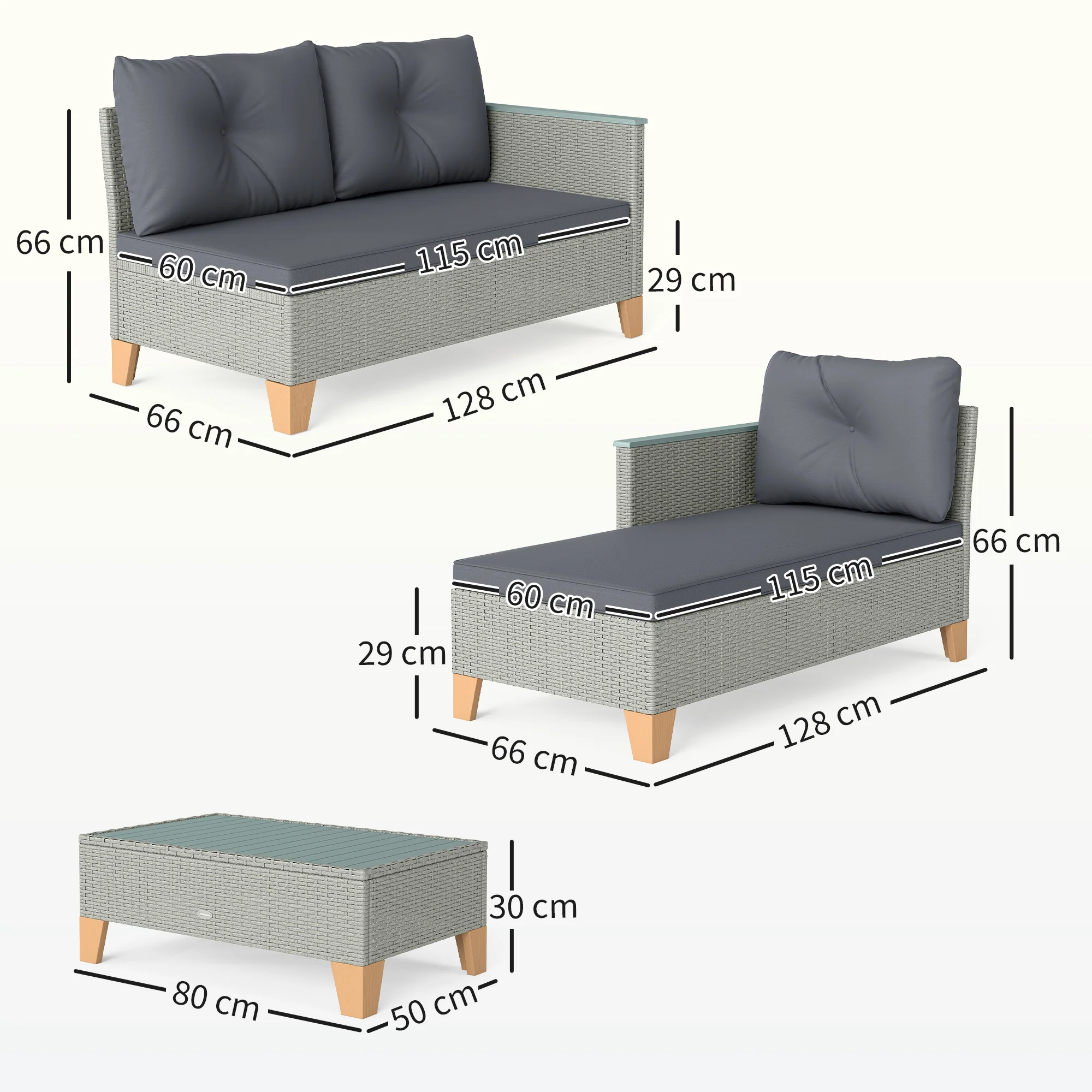 Outsunny L Shaped Garden Conversation Chaise Lounge Furniture - Image 5