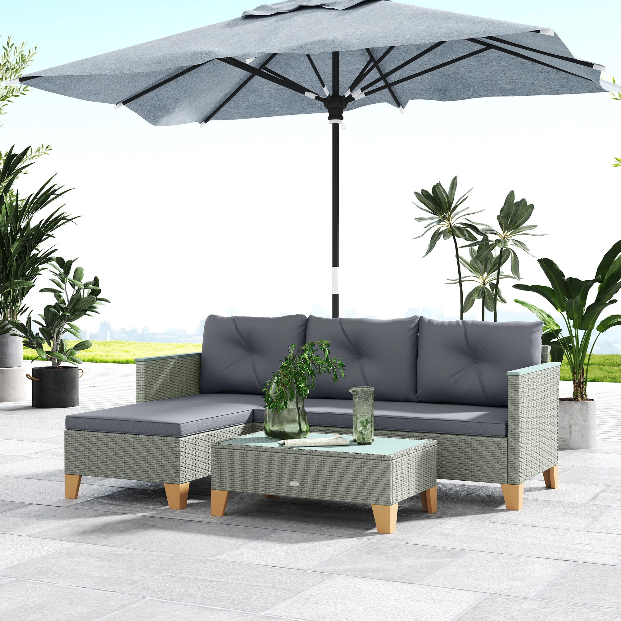 Outsunny L Shaped Garden Conversation Chaise Lounge Furniture - Image 8