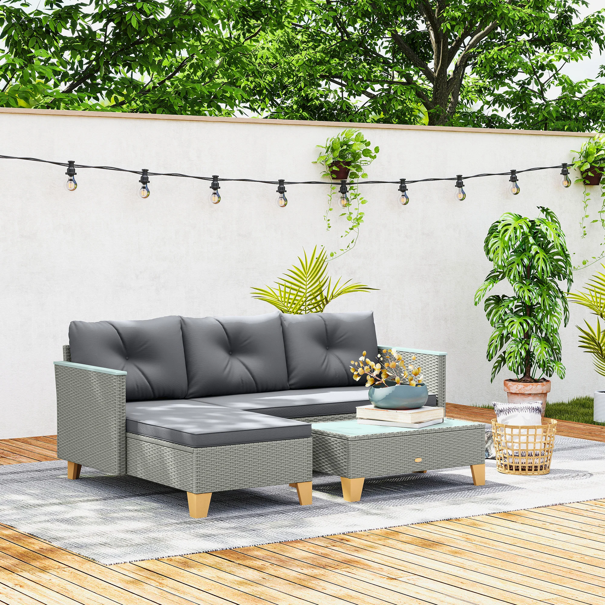 Outsunny L Shaped Garden Conversation Chaise Lounge Furniture - Image 9