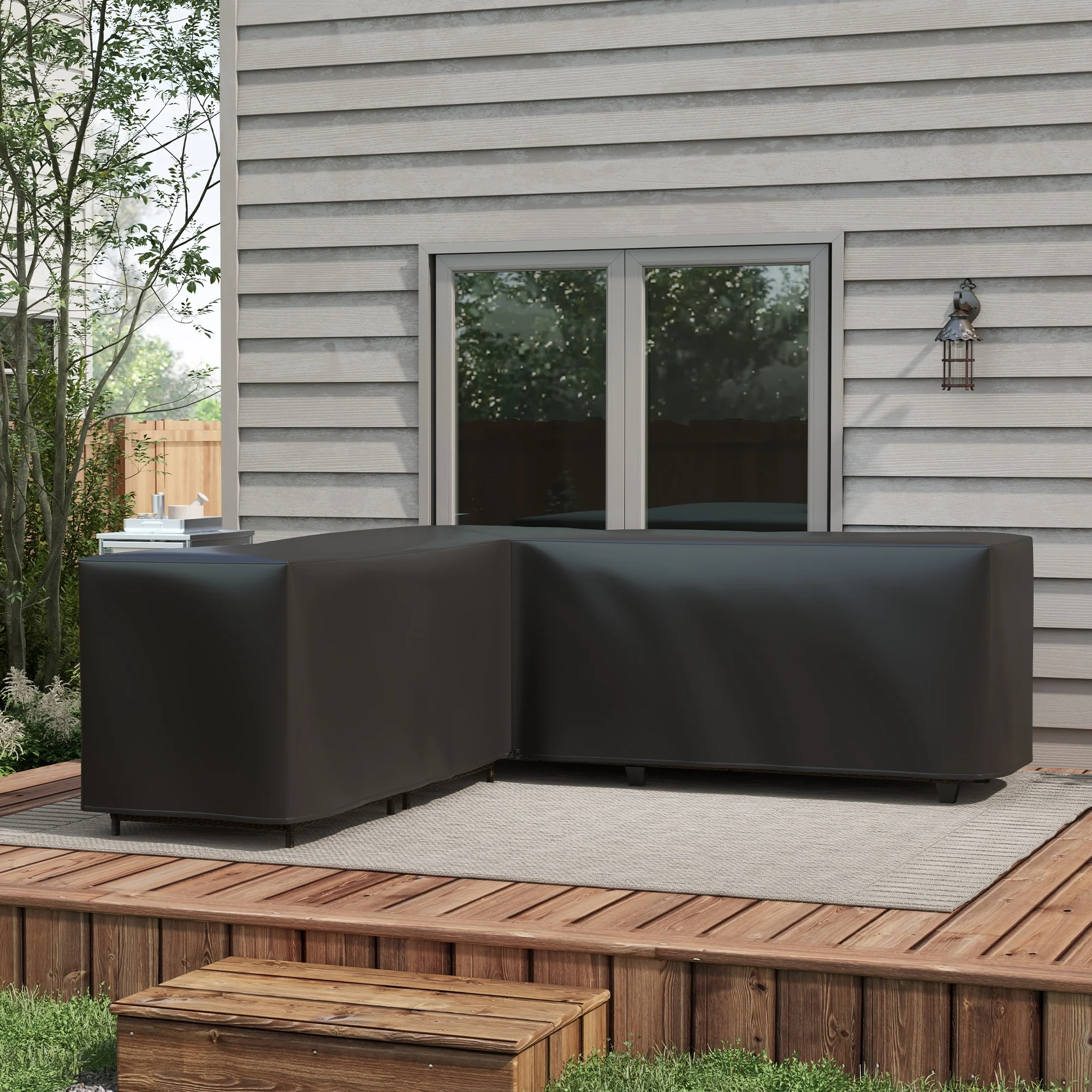 Outsunny L-Shaped Rattan Corner Sofa Cover Waterproof Oxford Fabric 250x250x79cm - Image 2