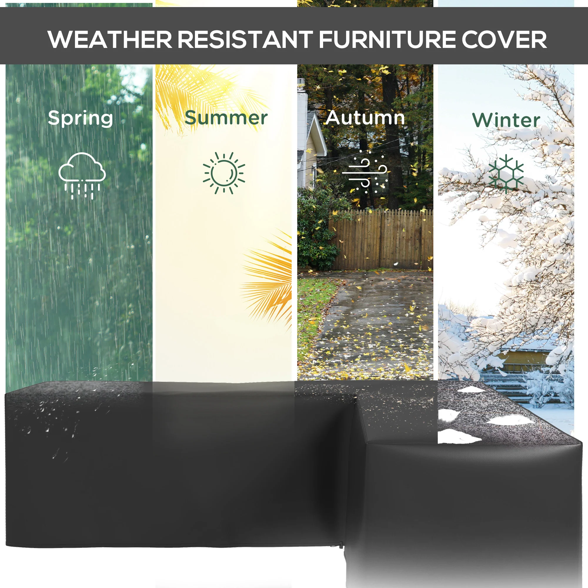 Outsunny L-Shaped Rattan Corner Sofa Cover Waterproof Oxford Fabric 250x250x79cm - Image 3