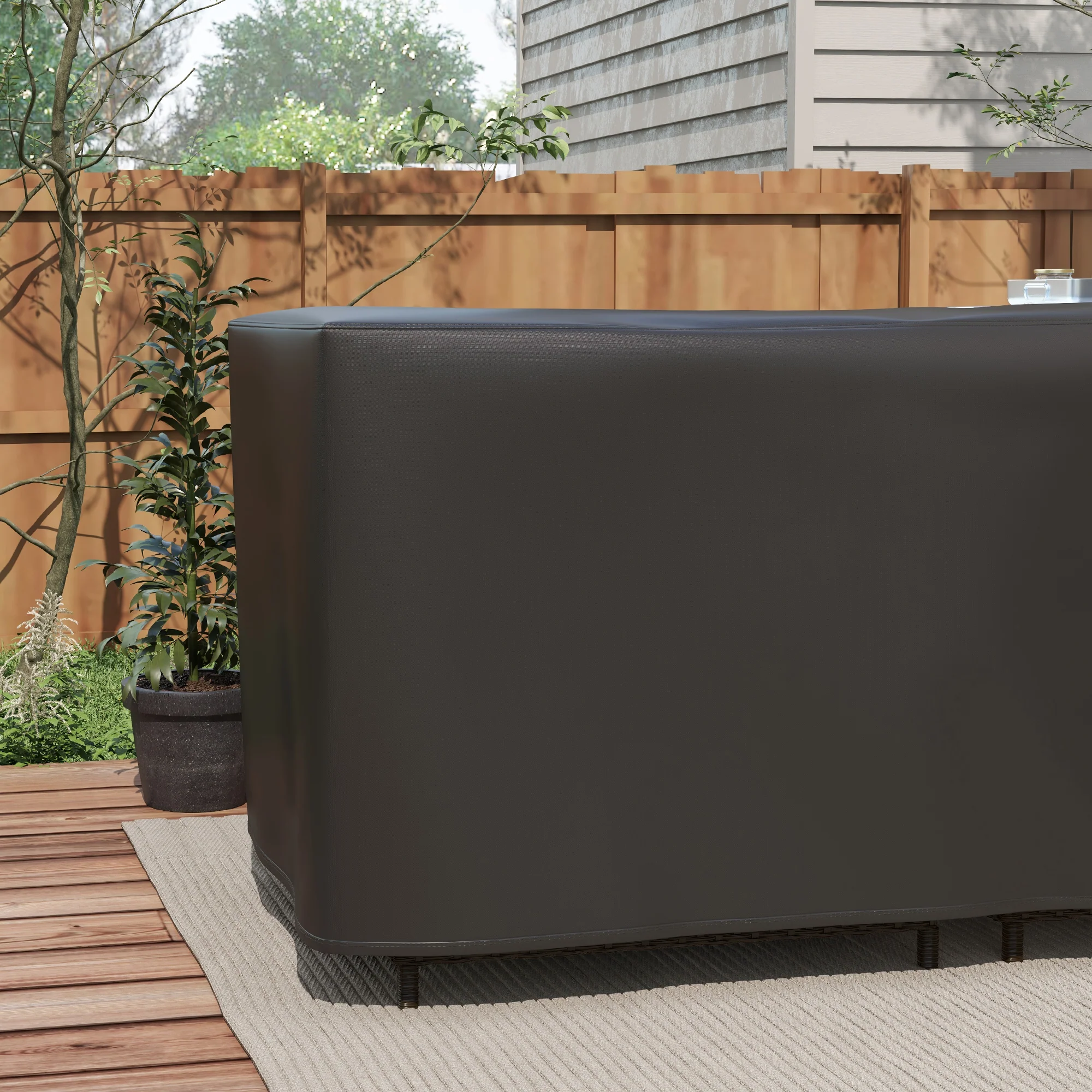 Outsunny L-Shaped Rattan Corner Sofa Cover Waterproof Oxford Fabric 250x250x79cm - Image 9