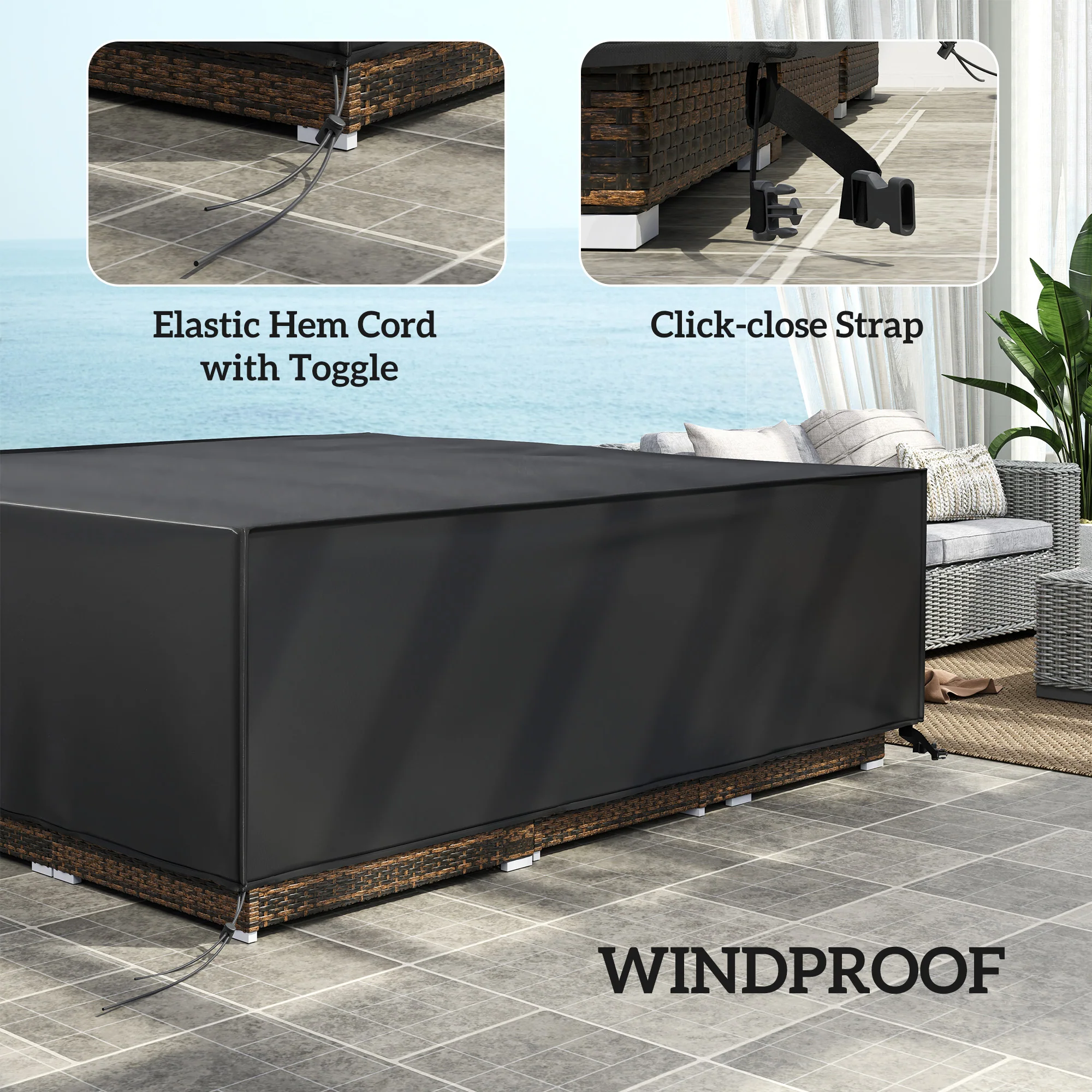 Outsunny Large Garden Set Square Cover Outdoor Furniture Waterproof Resist Fade - Image 4