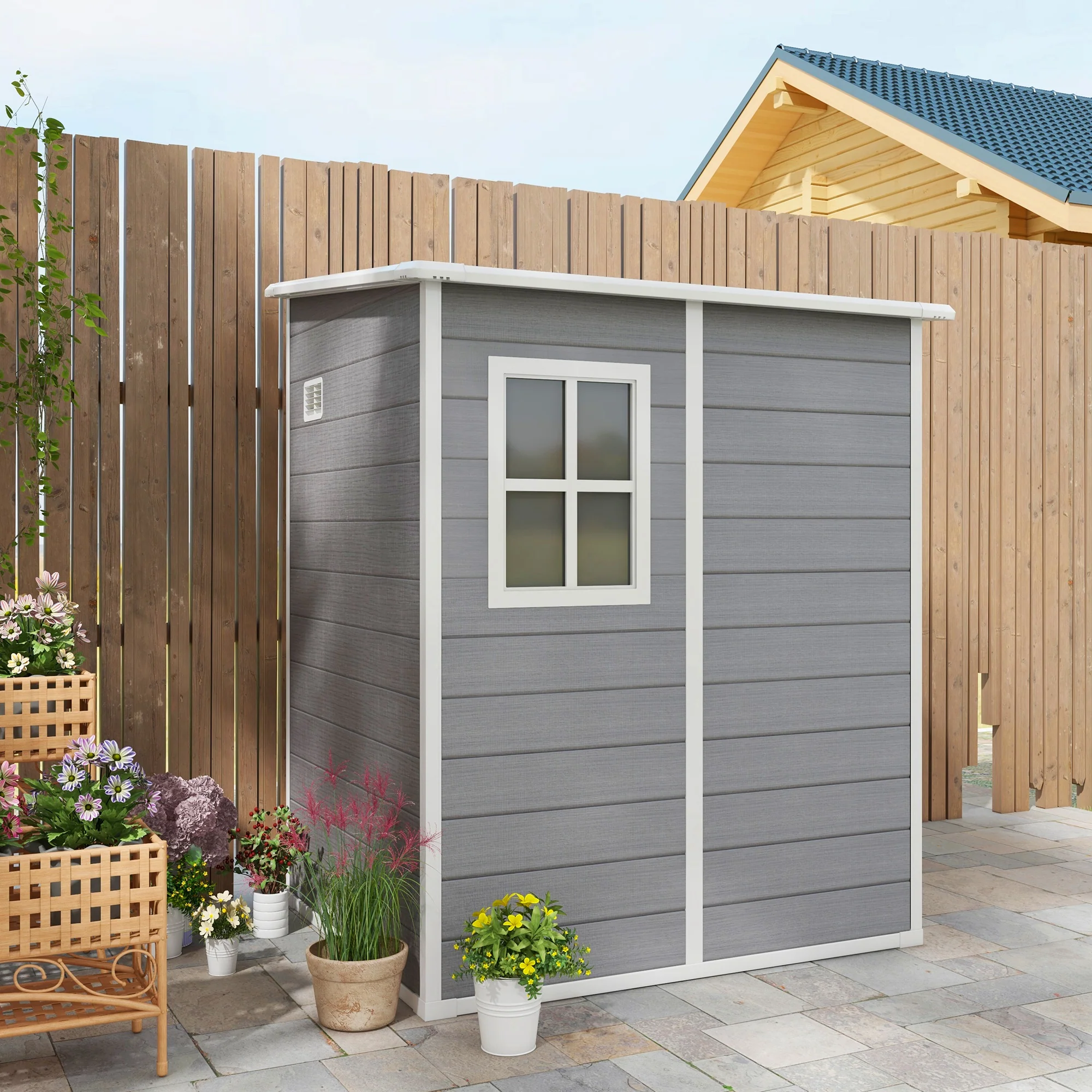 Outsunny Lean To Garden Shed 4'x5' Plastic Tool Storage House W/ Lockable Door - Image 8