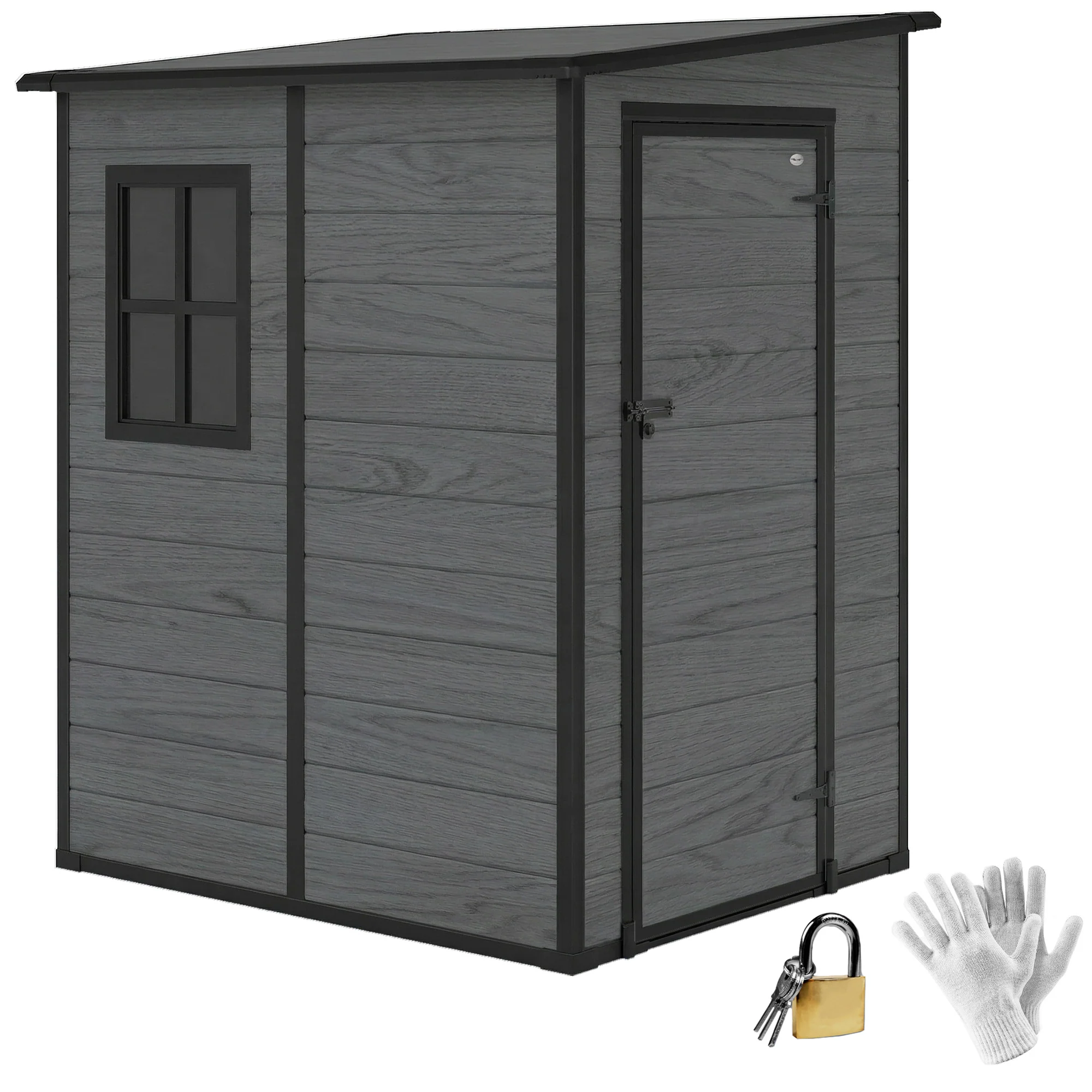 Outsunny Lean To Garden Shed, Plastic Tool Storage House W/ Lockable Door