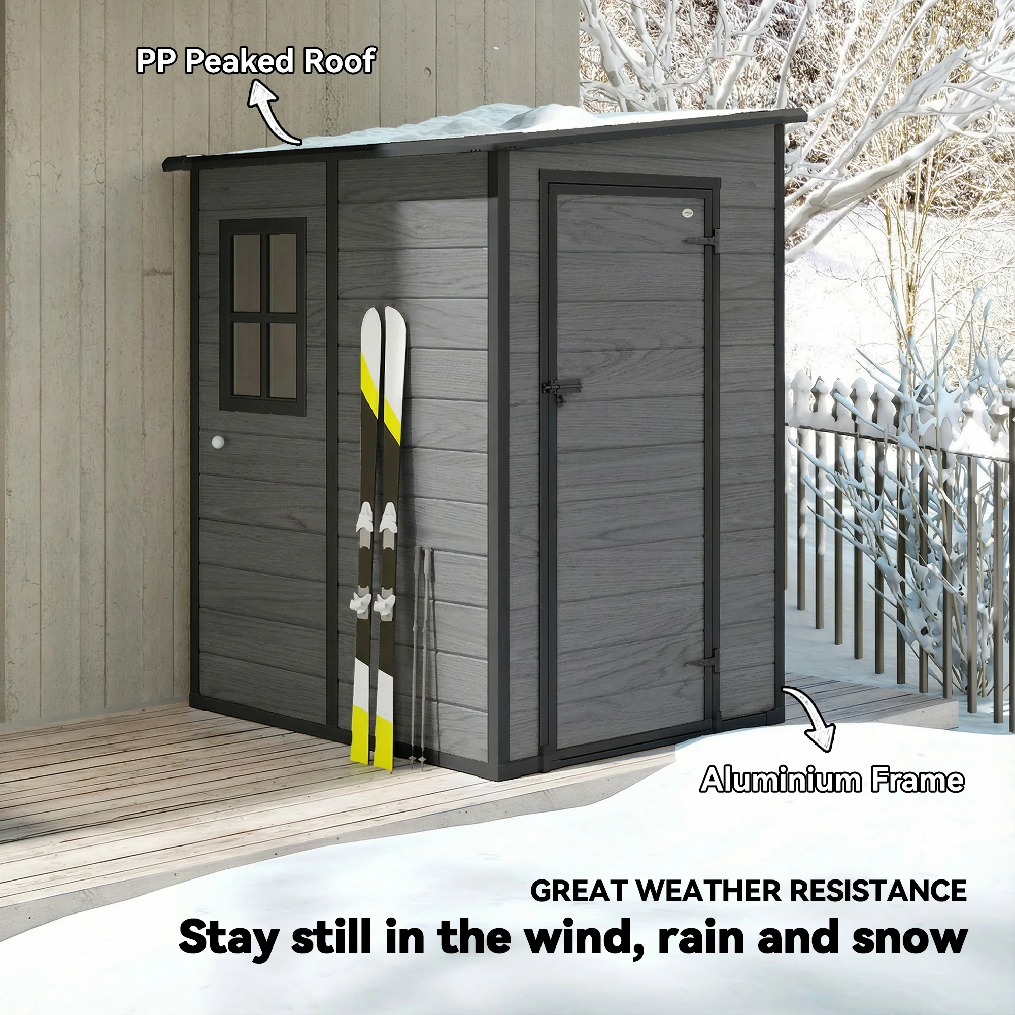 Outsunny Lean To Garden Shed, Plastic Tool Storage House W/ Lockable Door - Image 4