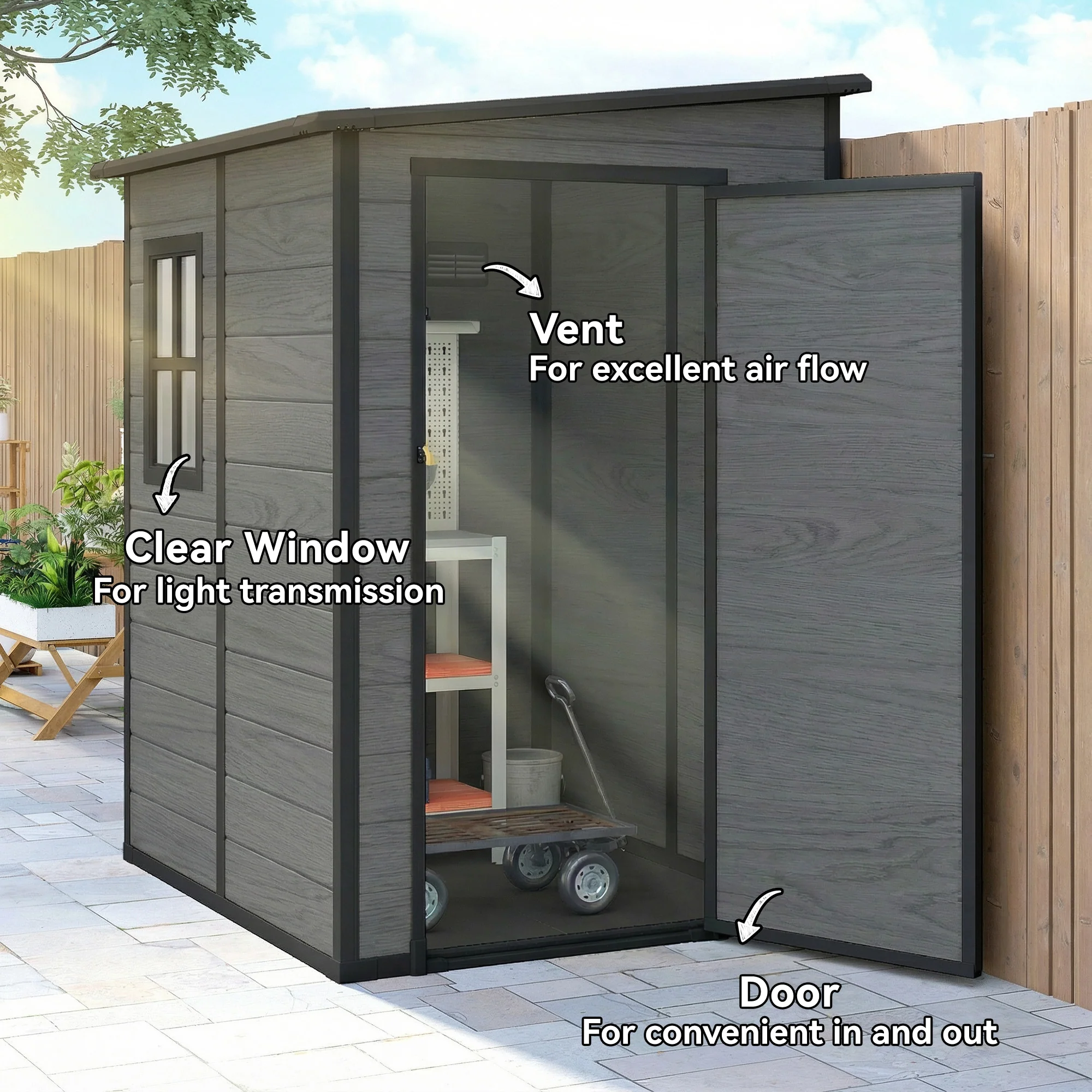Outsunny Lean To Garden Shed, Plastic Tool Storage House W/ Lockable Door - Image 5