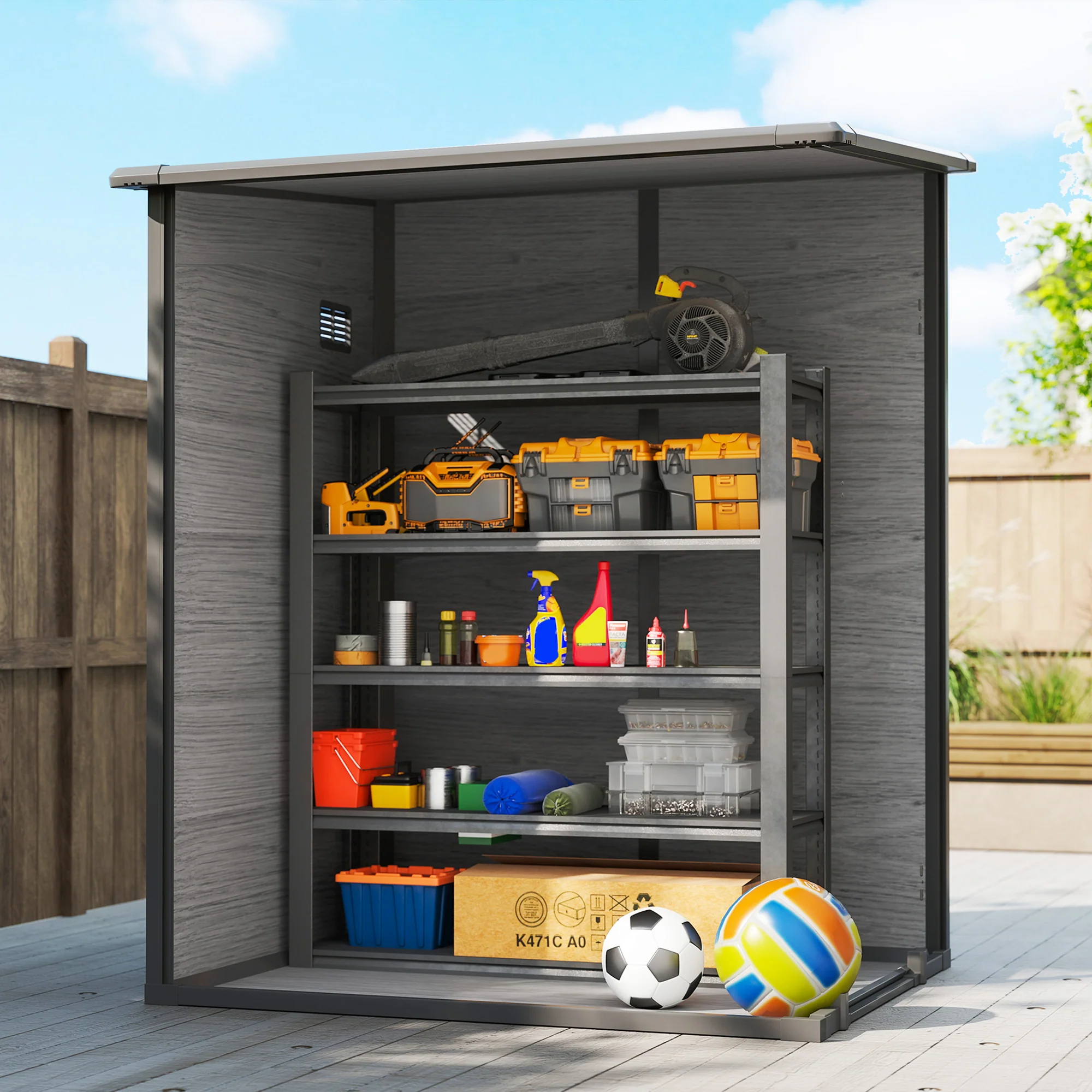Outsunny Lean To Garden Shed, Plastic Tool Storage House W/ Lockable Door - Image 8
