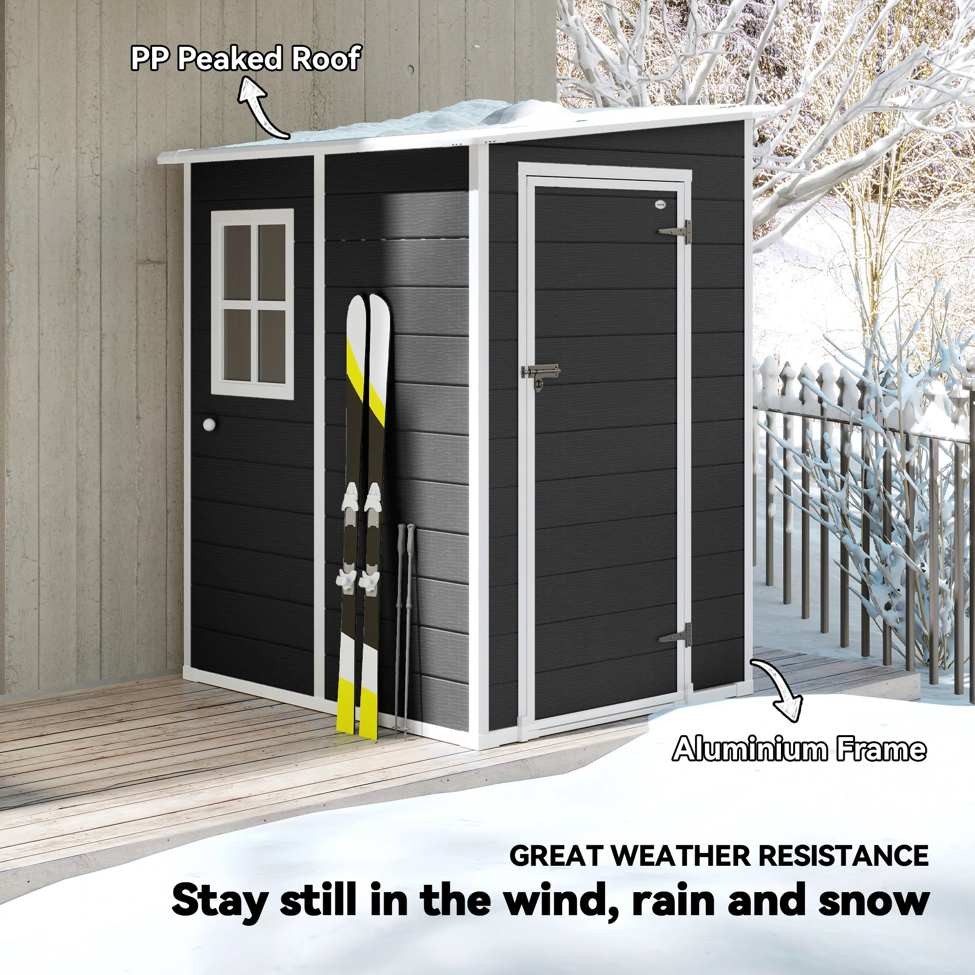 Outsunny Lean To Garden Shed, Plastic Tool Storage House W/ Lockable Door - Image 4